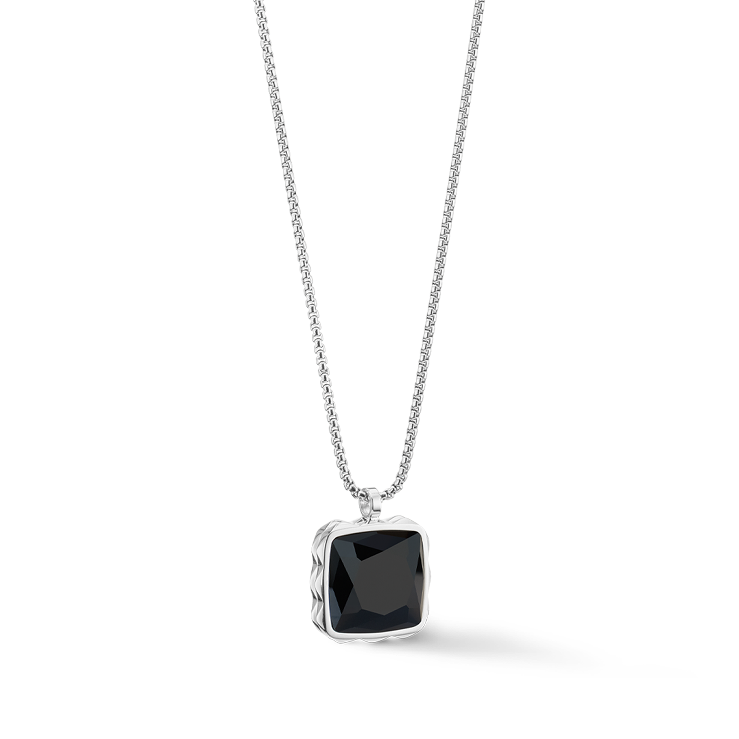 Halskette Amulett Spikes Square Onyx silber-Schwarz