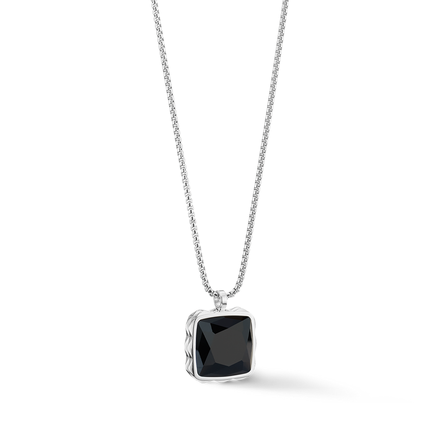 Halskette Amulett Spikes Square Onyx silber-Schwarz