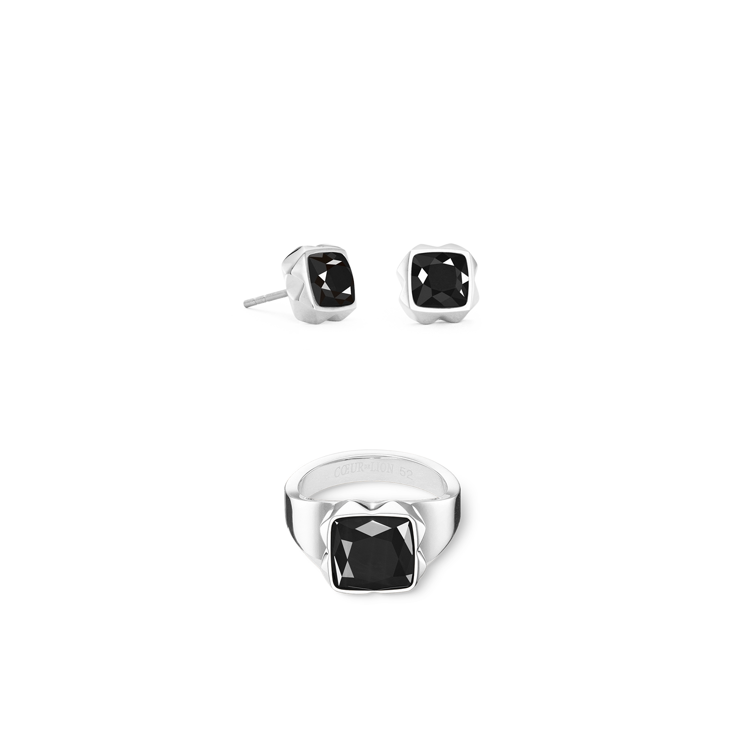 Ohrringe Spikes Square Onyx silber-schwarz von COEUR DE LION – im Set mit passenden Schmuckstücken