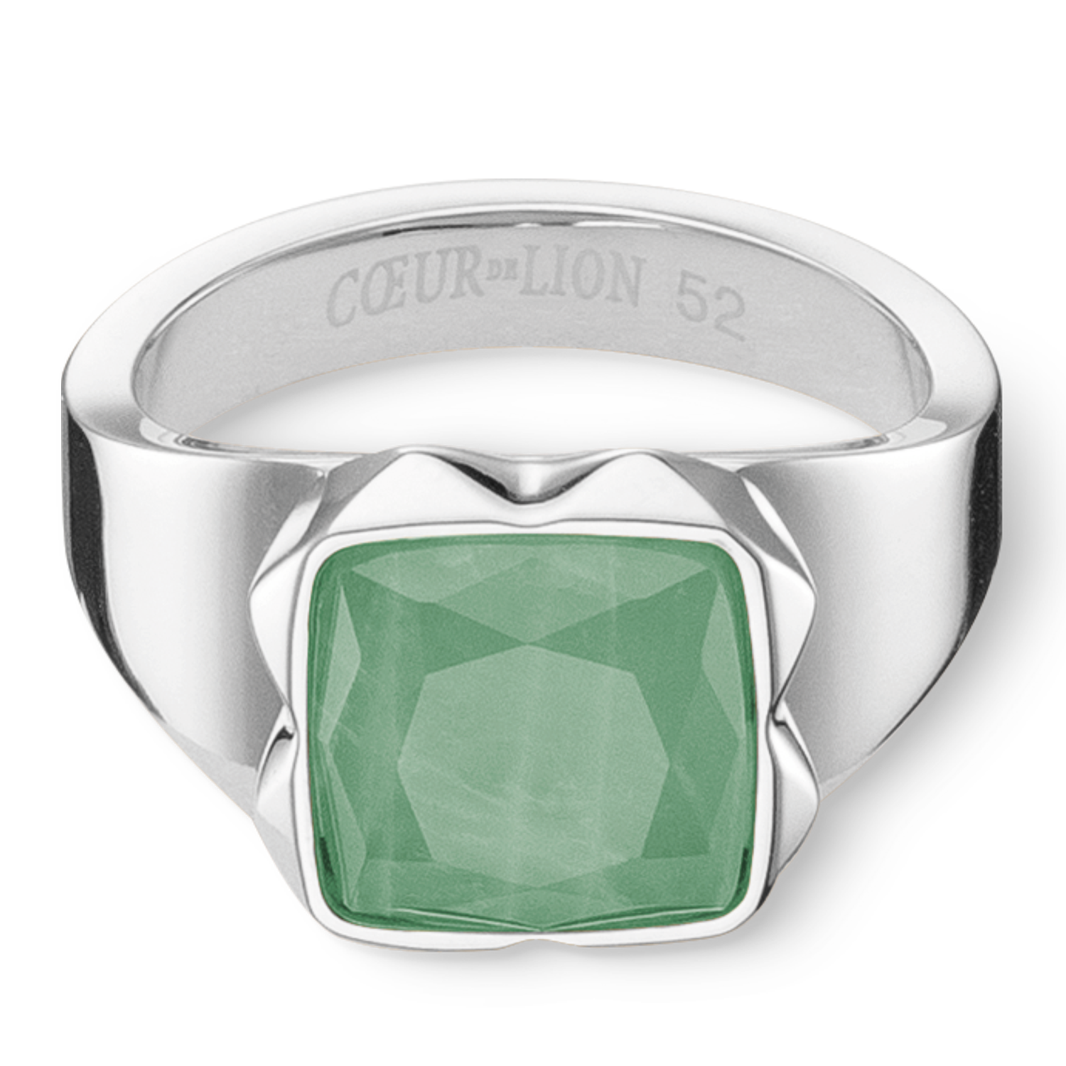 Ring Spikes Square Aventurin silber-grün von COEUR DE LION – Detailaufnahme