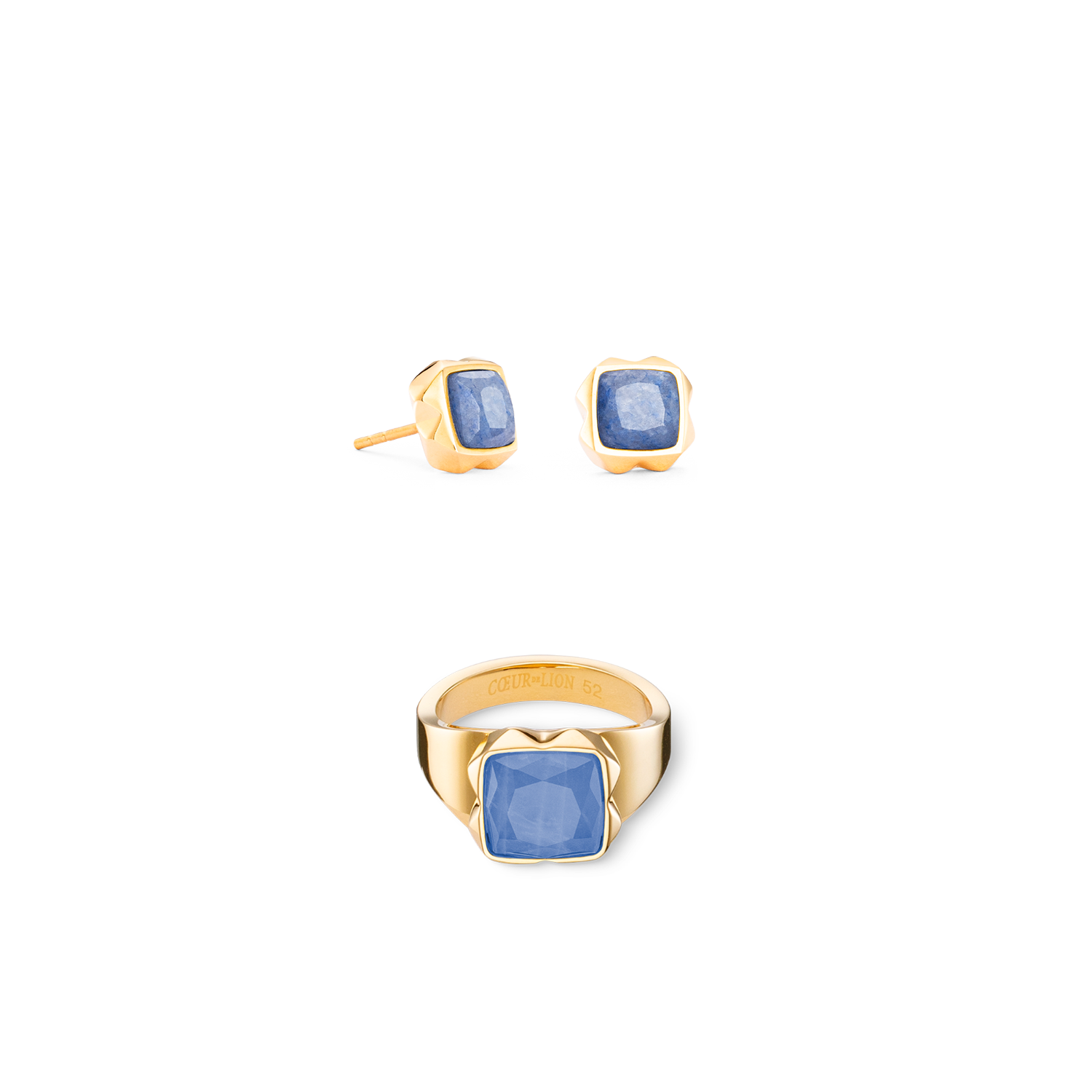 Ring Spikes Square Aventurin gold-blau von COEUR DE LION – im Set mit passenden Schmuckstücken