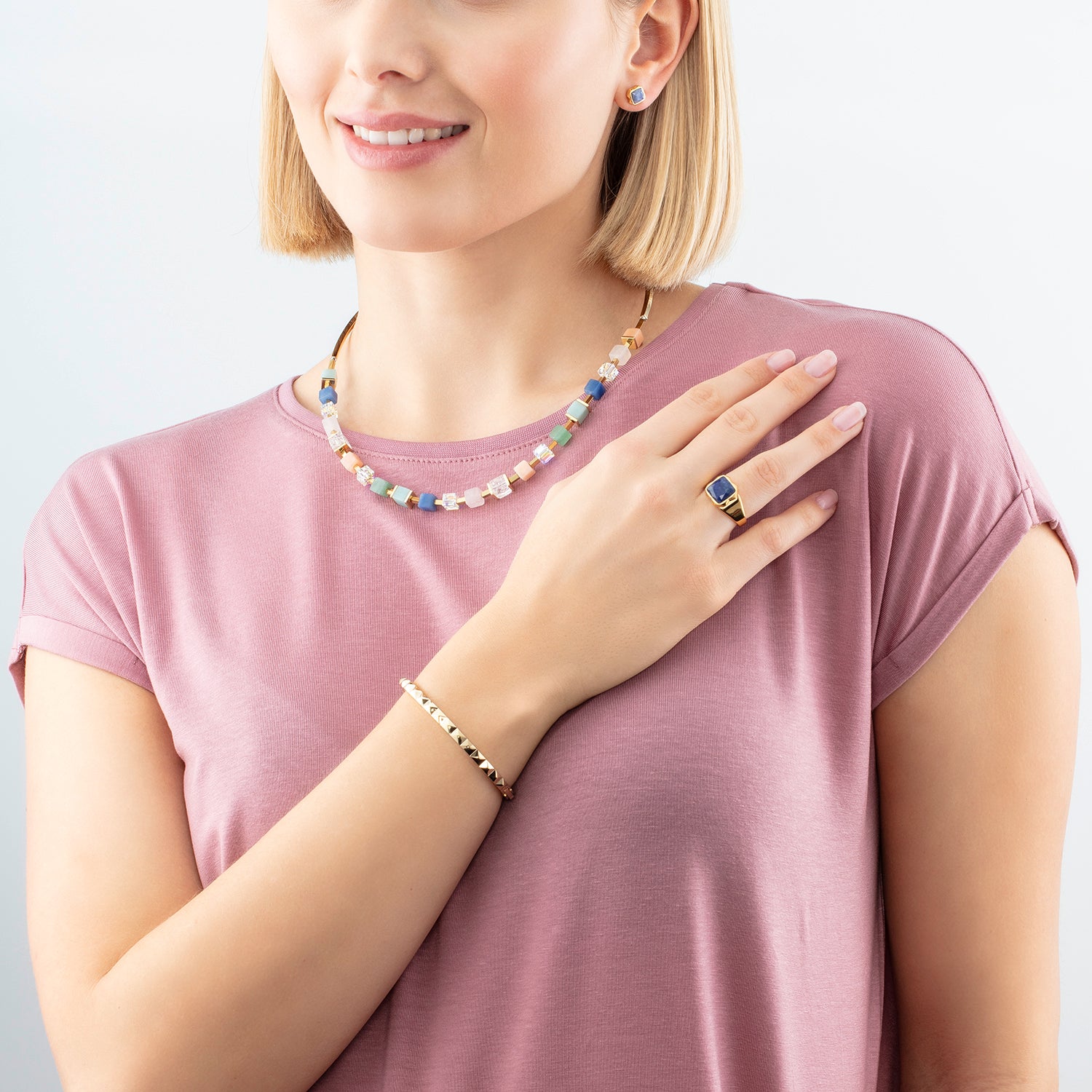 Ring Spikes Square Aventurin gold-blau