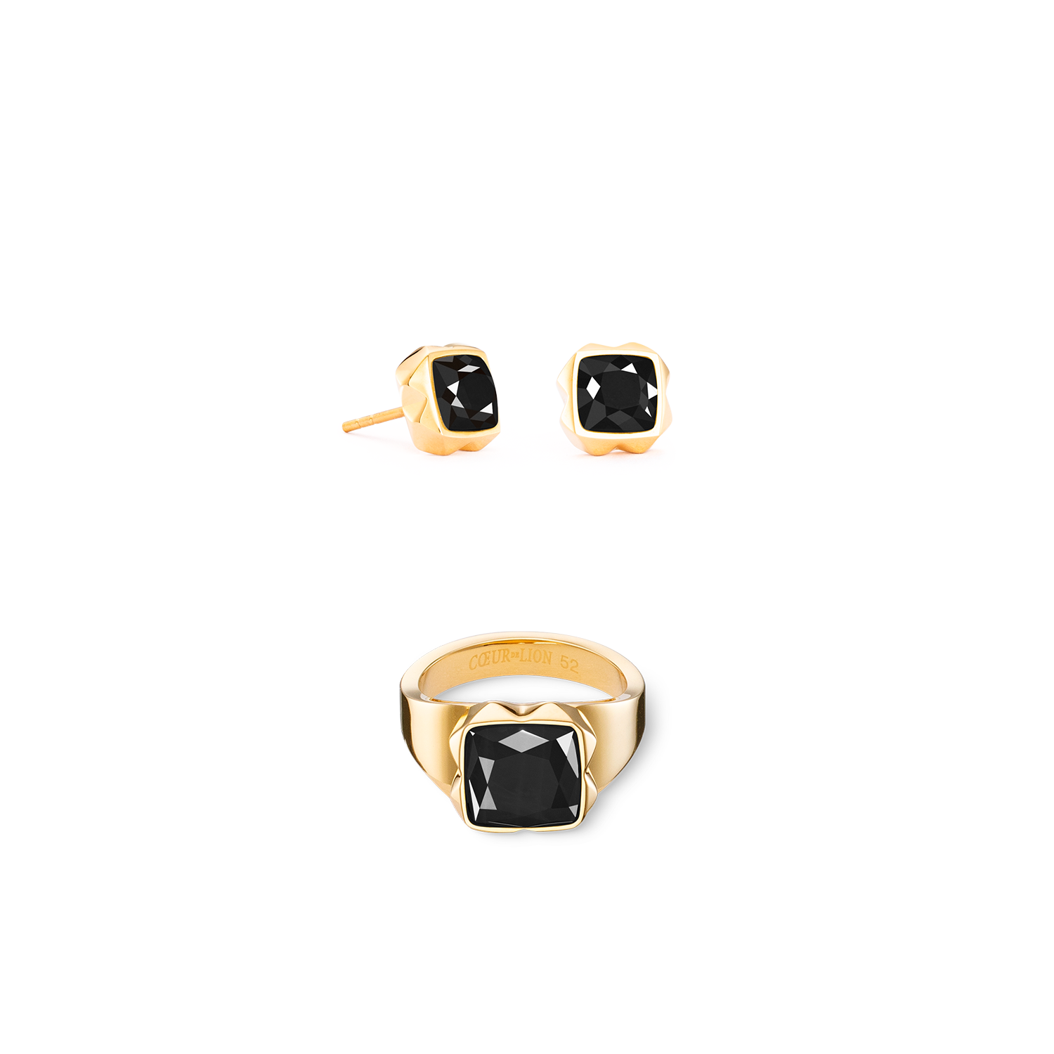 Ring Spikes Square Onyx gold-schwarz von COEUR DE LION – im Set mit passenden Schmuckstücken