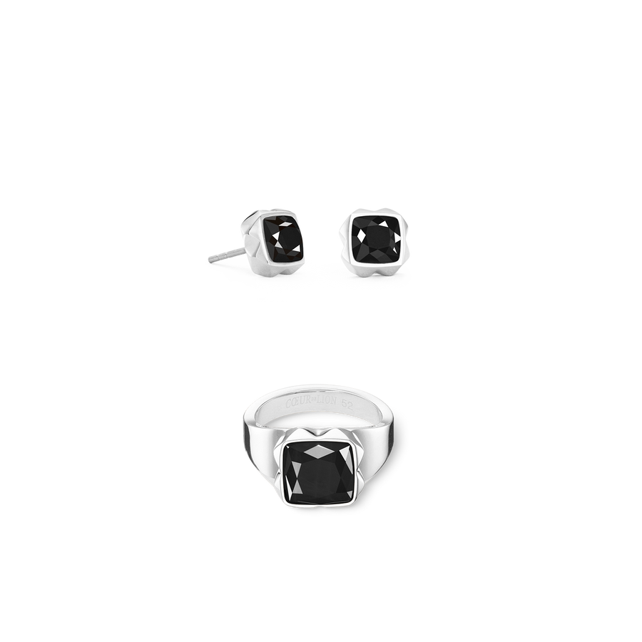 Ring Spikes Square Onyx silber-schwarz