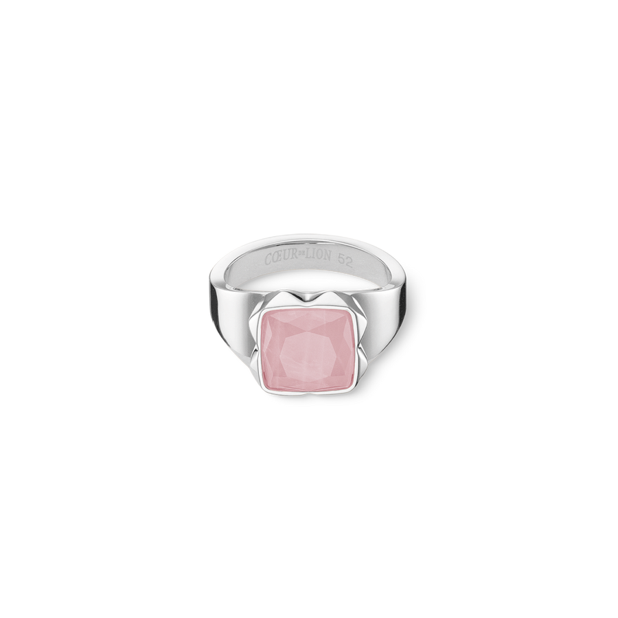 Ring Spikes Square Rosenquarz Silber-Rosa