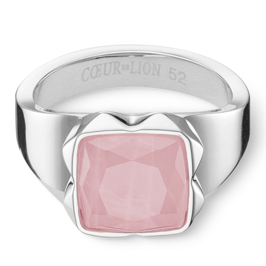 Ring Spikes Square Rosenquarz Silber-Rosa