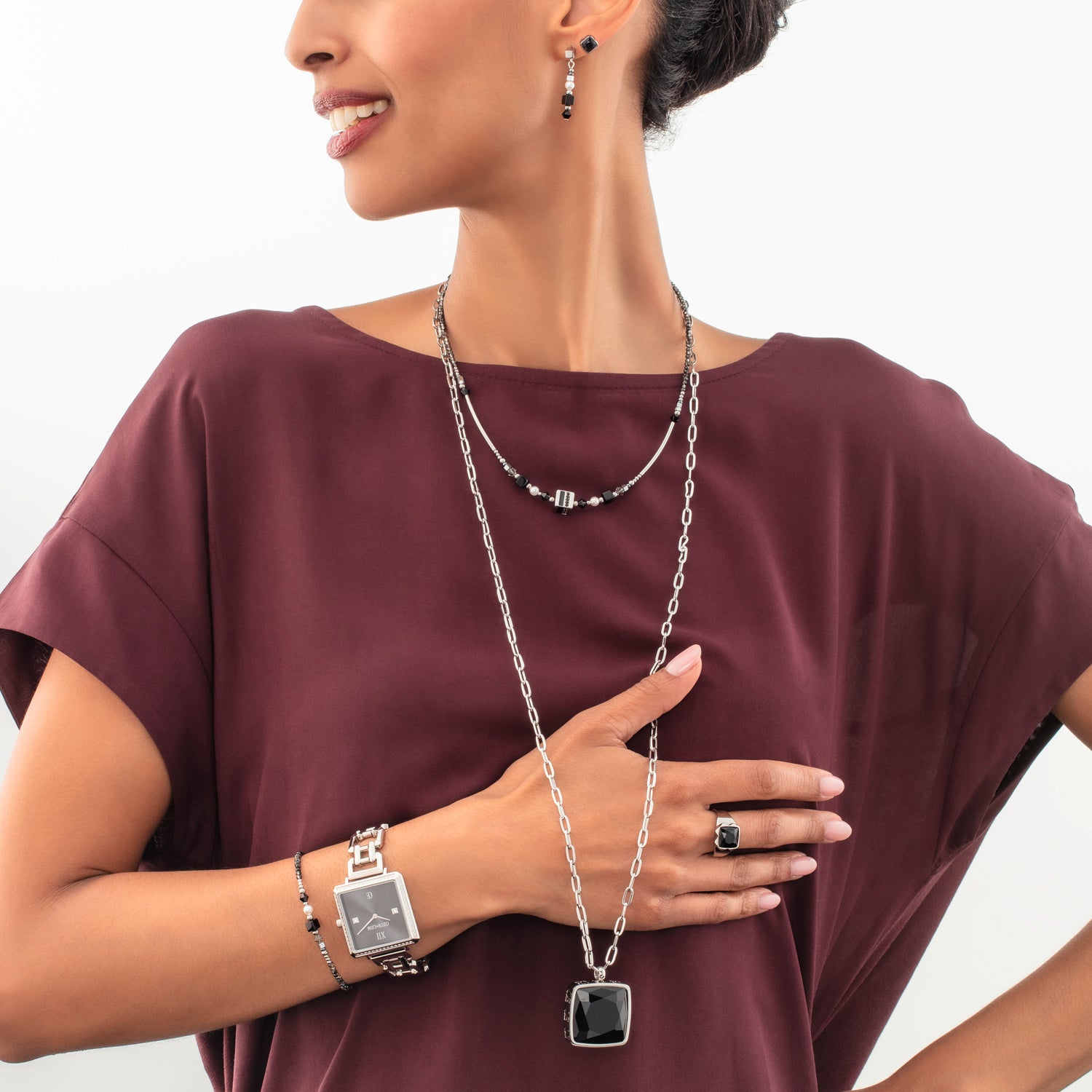 Halskette OE Amulett Square Onyx silber-schwarz