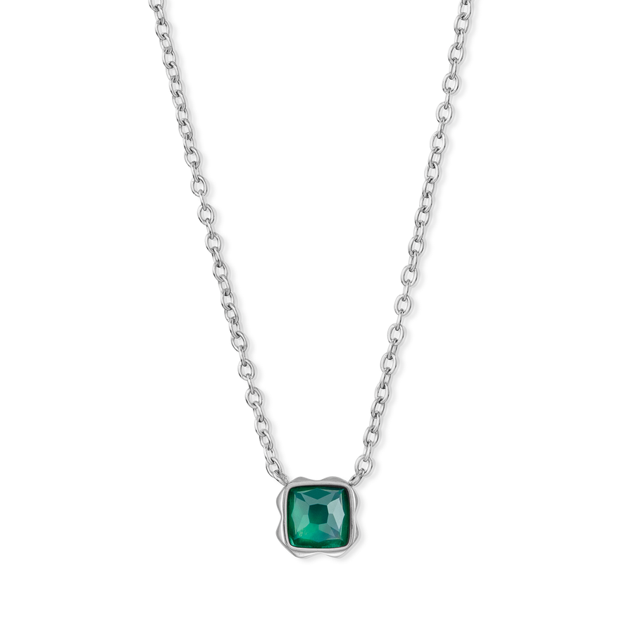 Birthstone Mai Halskette Grüner Achat Silber