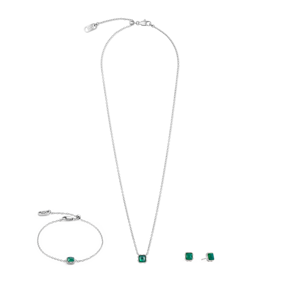 Birthstone Mai Halskette Grüner Achat Silber