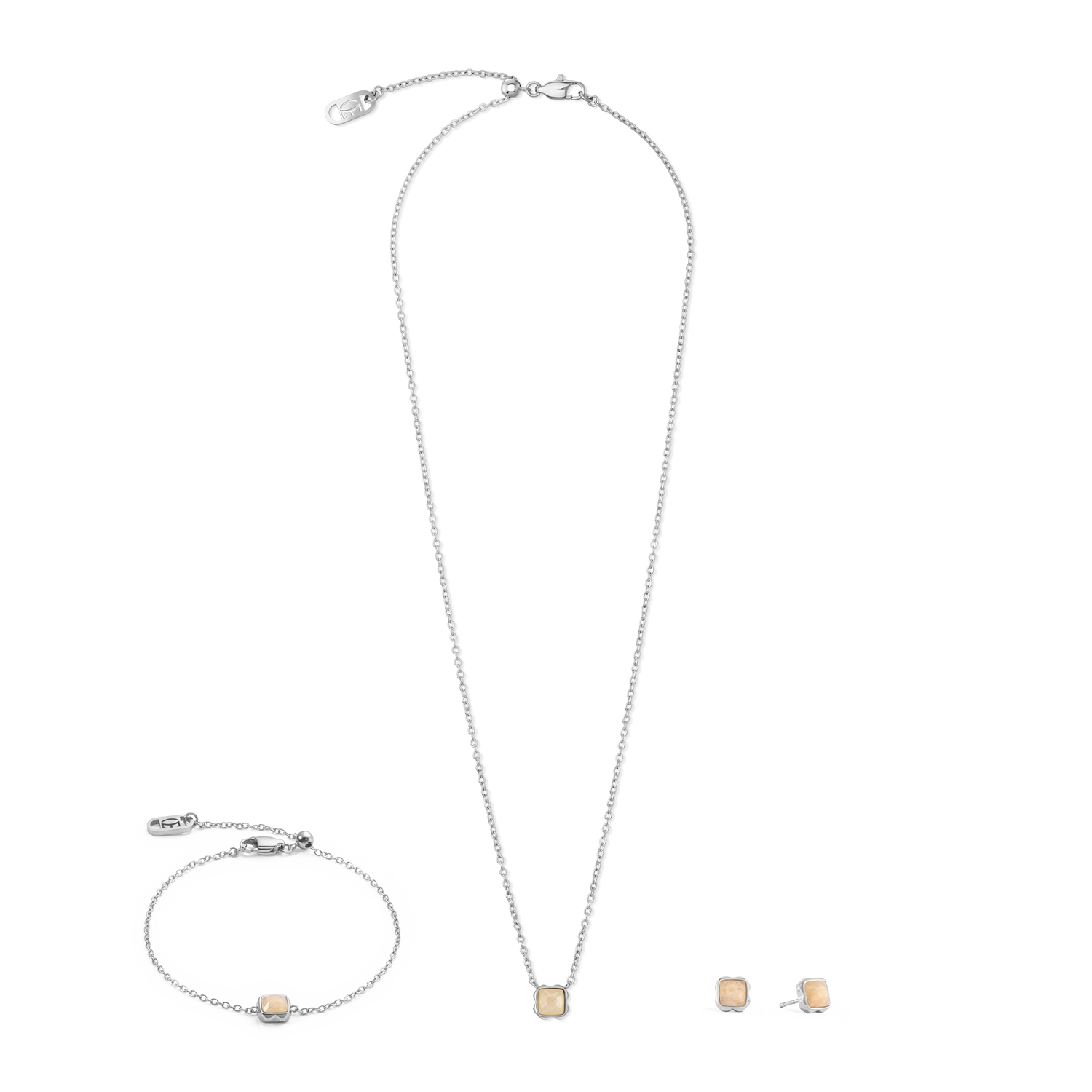 Birthstone Juni Halskette Crème Jade Silber von COEUR DE LION – im Set mit passenden Schmuckstücken