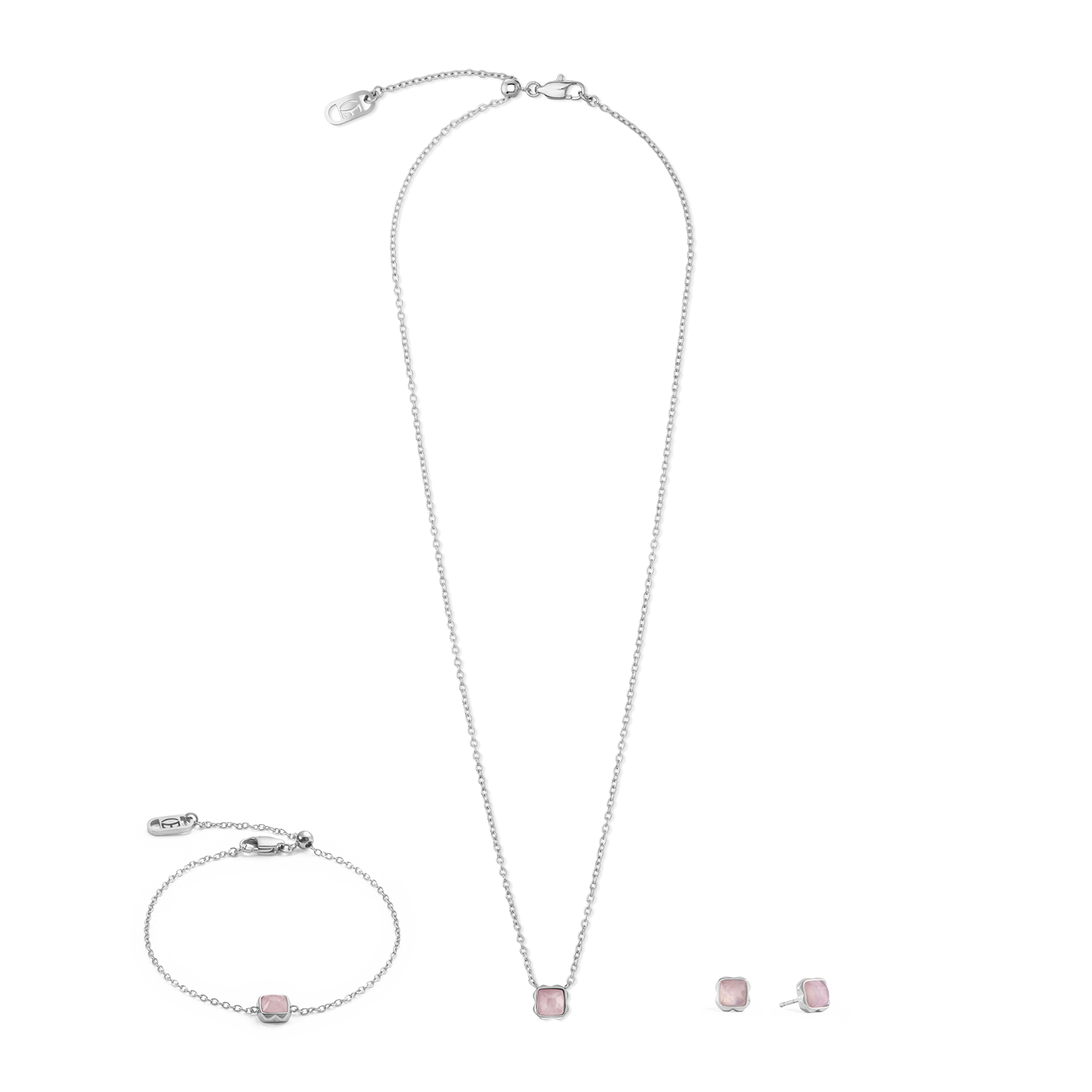 Birthstone Oktober Ohrringe Rosenquarz Silber von COEUR DE LION – im Set mit passenden Schmuckstücken