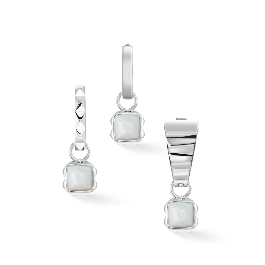 Birthstone April Charm Weißer Quarz Silber