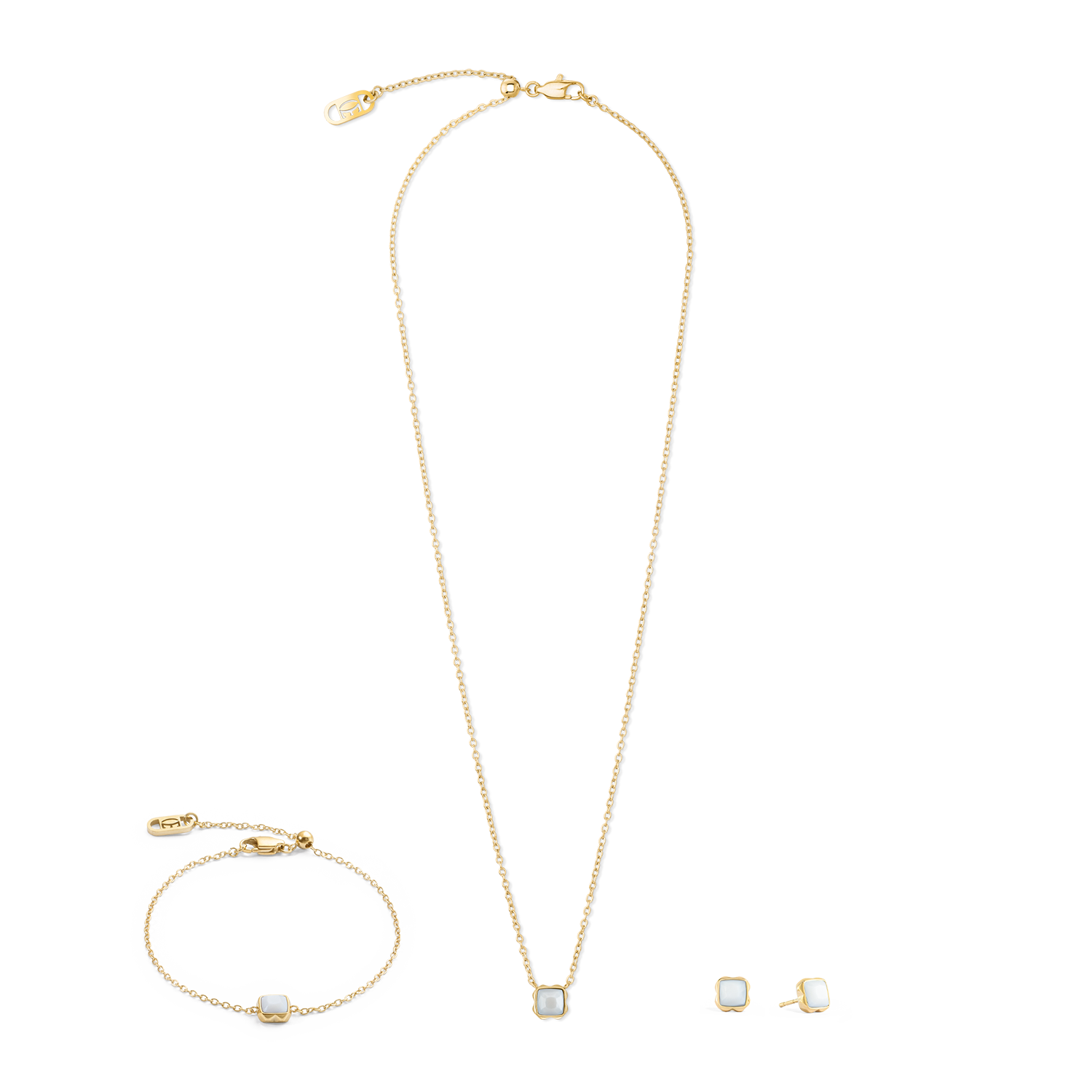 Birthstone April Halskette Weißer Quarz Gold von COEUR DE LION – im Set mit passenden Schmuckstücken