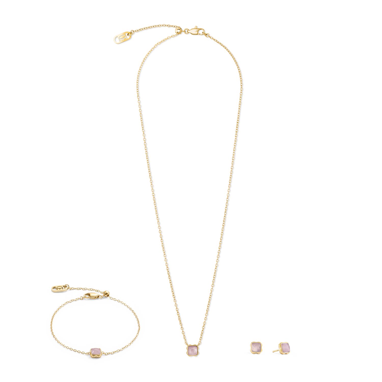 Birthstone Oktober Halskette Rosenquarz Gold von COEUR DE LION – im Set mit passenden Schmuckstücken