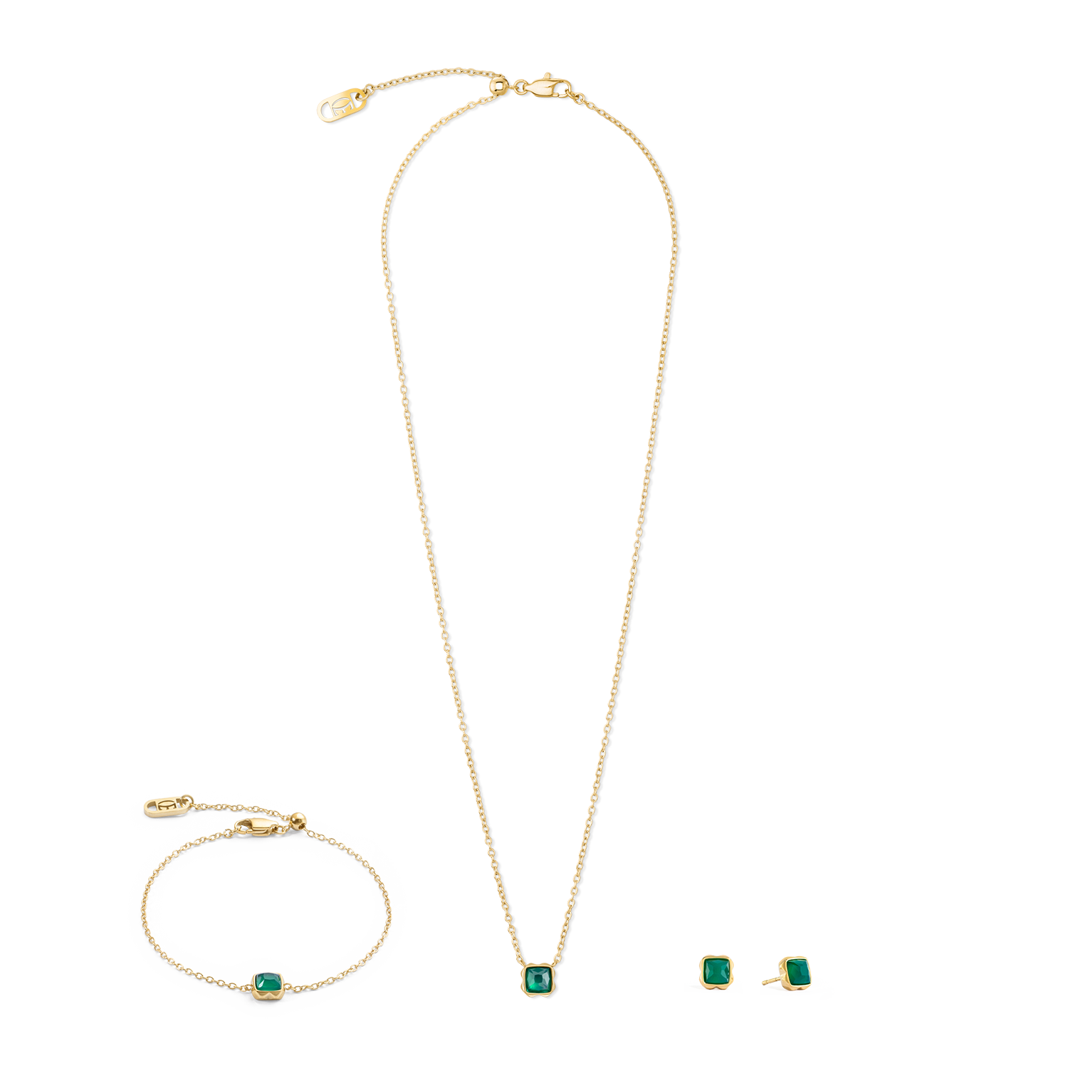 Birthstone Mai Ohrringe Grüner Achat Gold von COEUR DE LION – im Set mit passenden Schmuckstücken