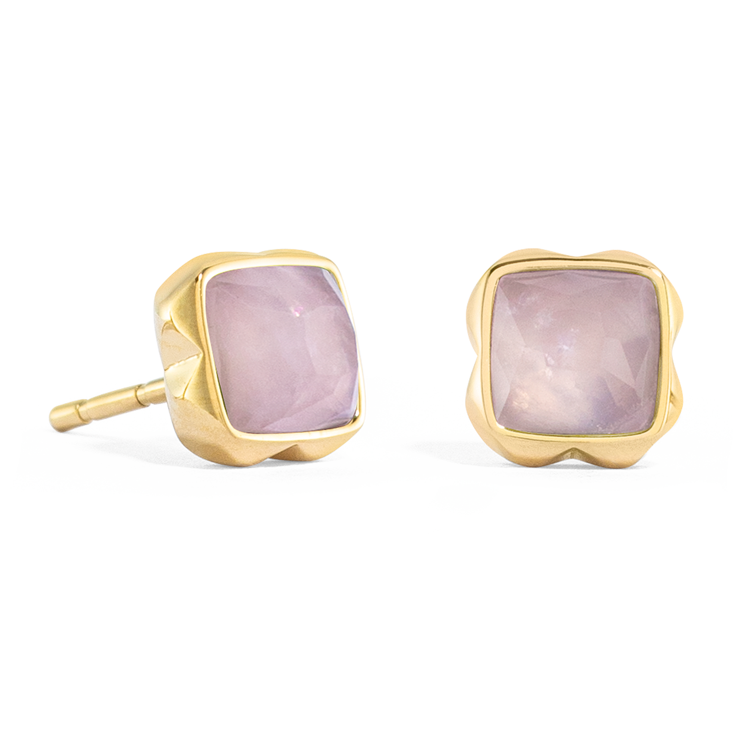 Birthstone Oktober Ohrringe Rosenquarz Gold von COEUR DE LION – Detailaufnahme