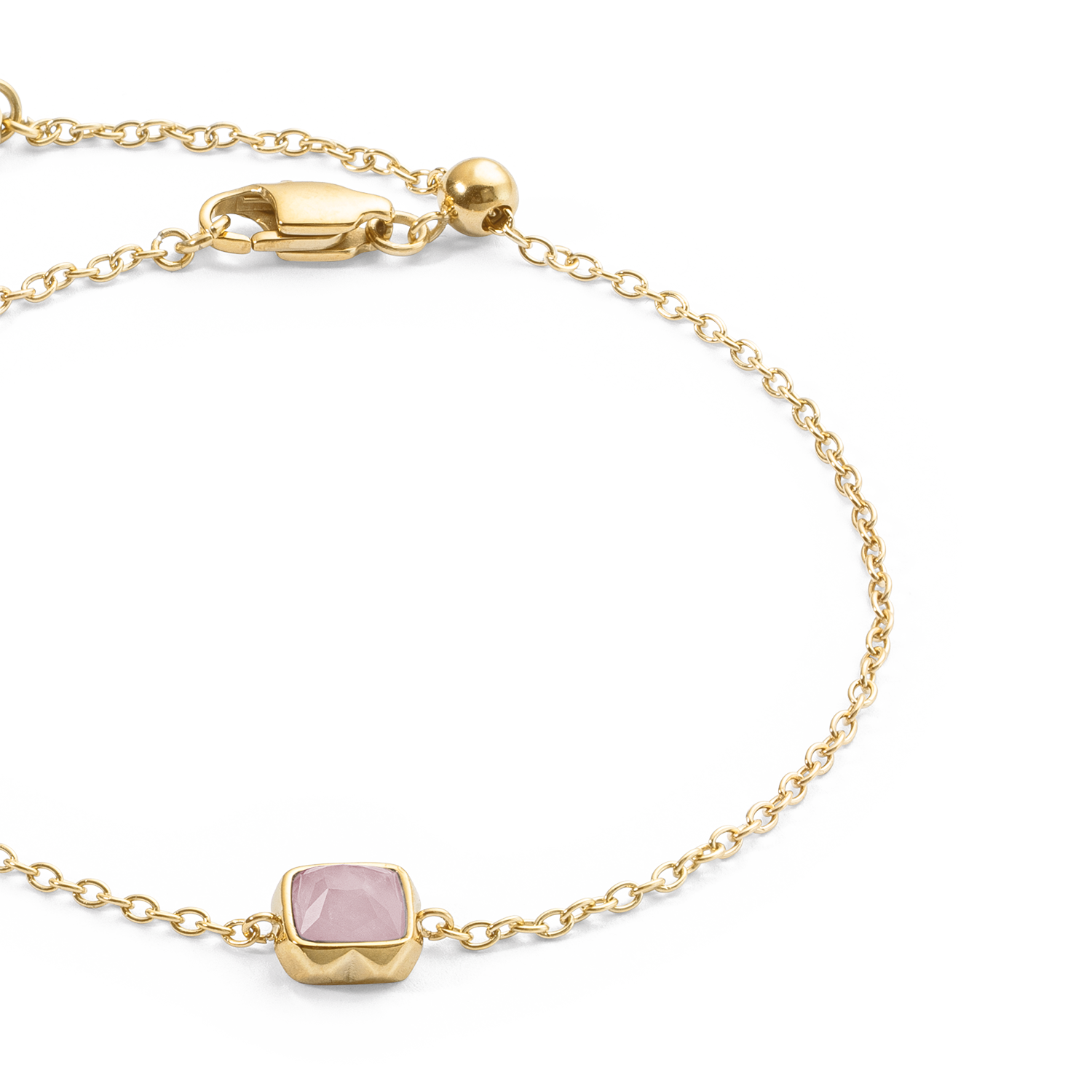 Birthstone Oktober Armband Rosenquarz Gold von COEUR DE LION – Detailaufnahme
