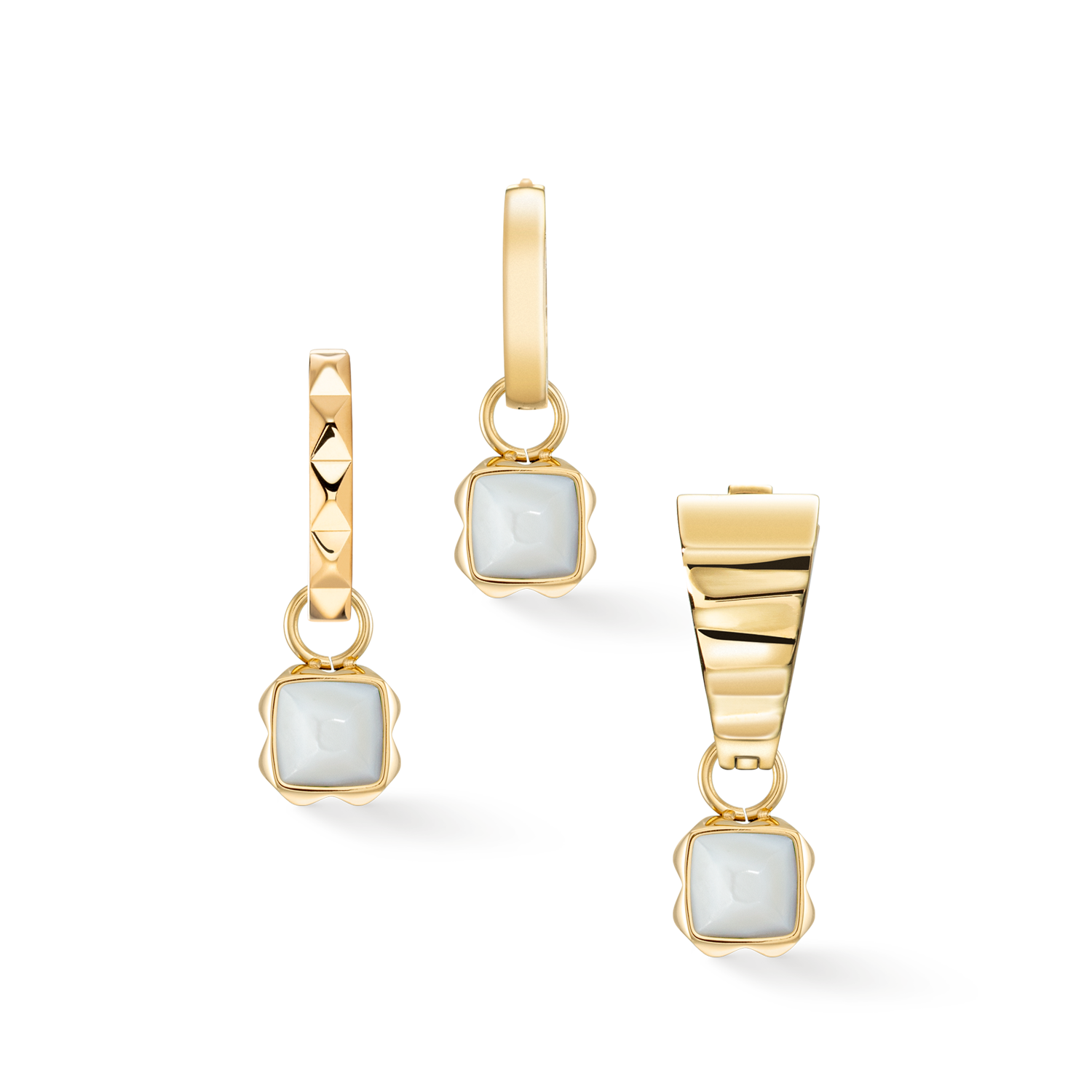 Birthstone April Charm Weißer Quarz Gold