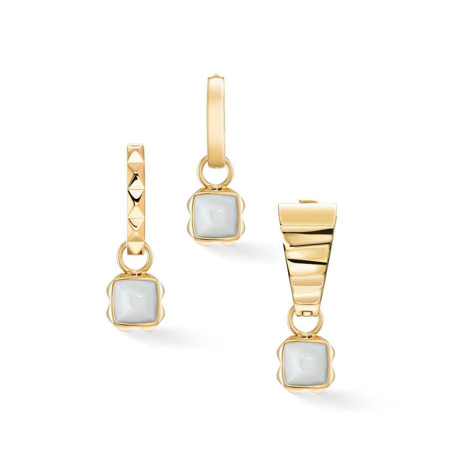 Birthstone April Charm Weißer Quarz Gold