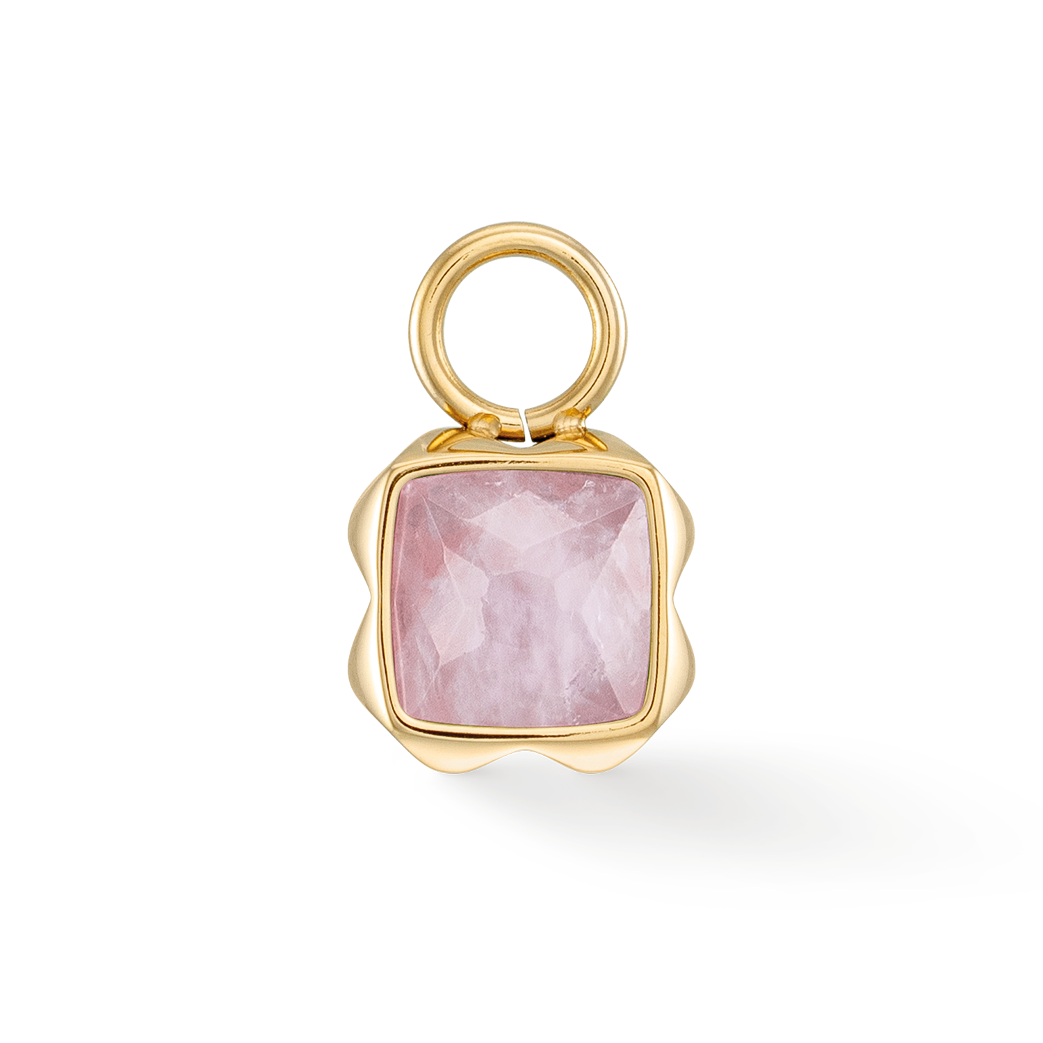 Birthstone Oktober Charm Rosenquarz Gold von COEUR DE LION – Detailaufnahme