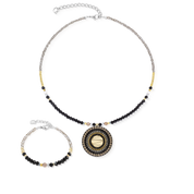 Halskette Amulett Modern Future Gold-Schwarz von COEUR DE LION – im Set mit passenden Schmuckstücken