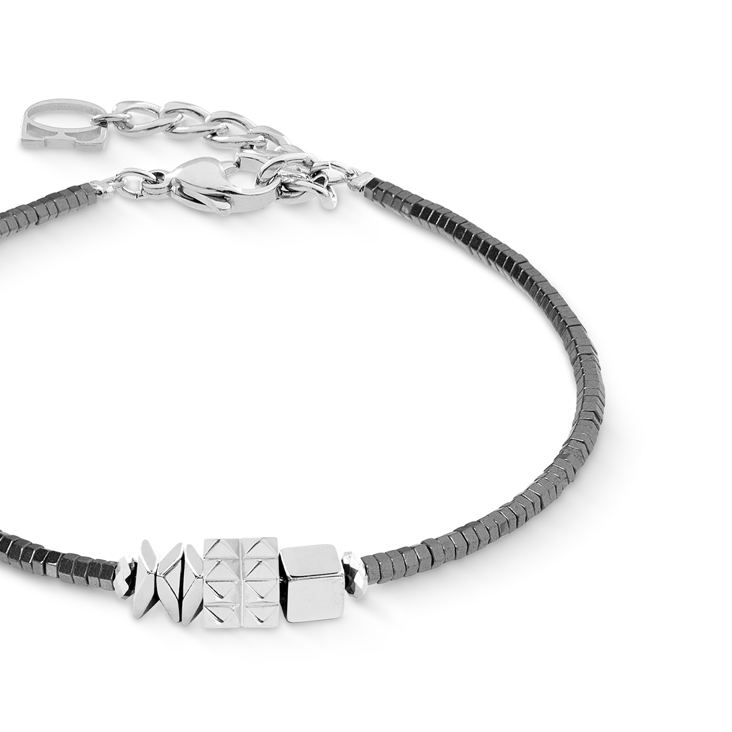 Armband Cube Trio Facets silber-grau von COEUR DE LION – Detailaufnahme