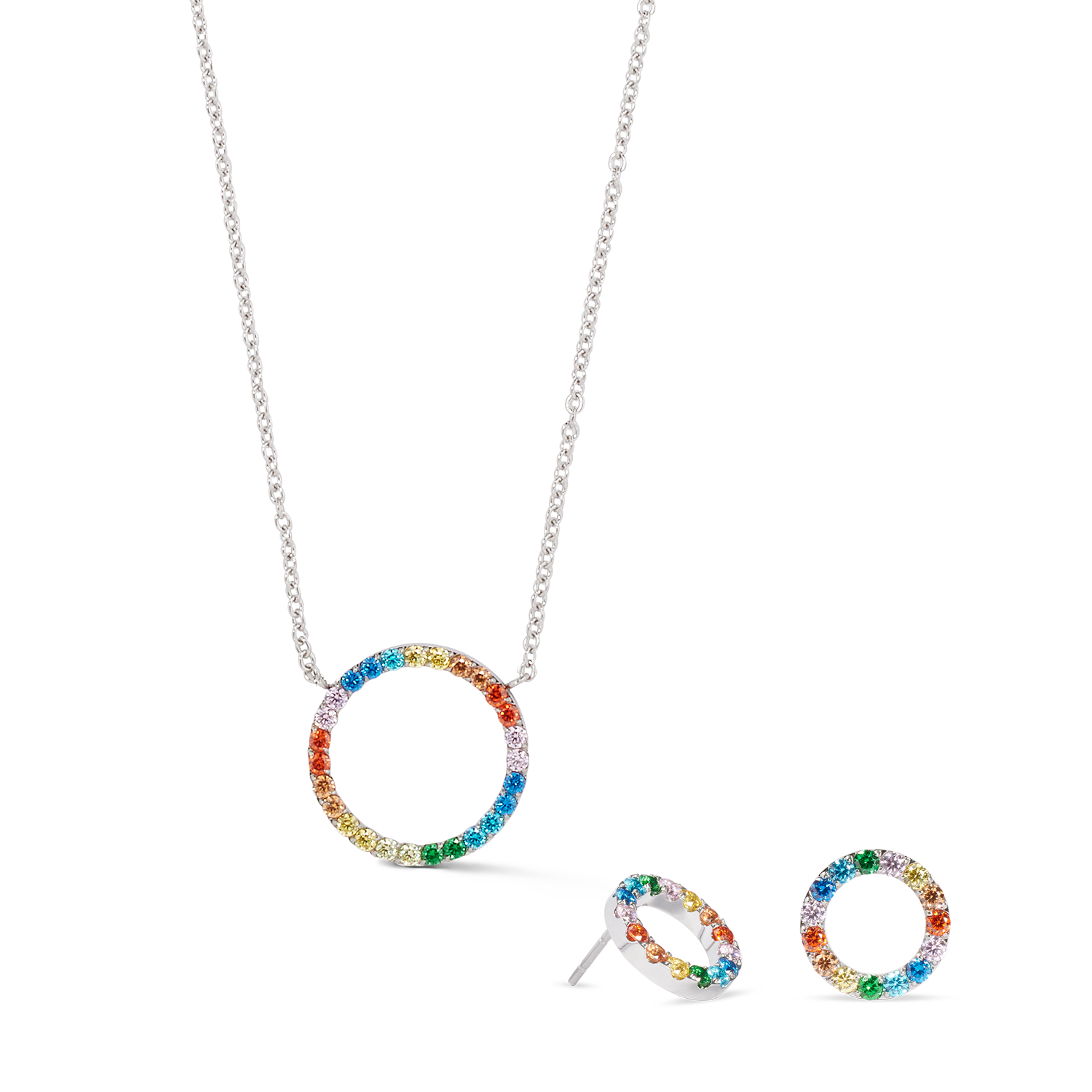 Ohrringe Sparkling Circle silber-multicolor von COEUR DE LION – im Set mit passenden Schmuckstücken