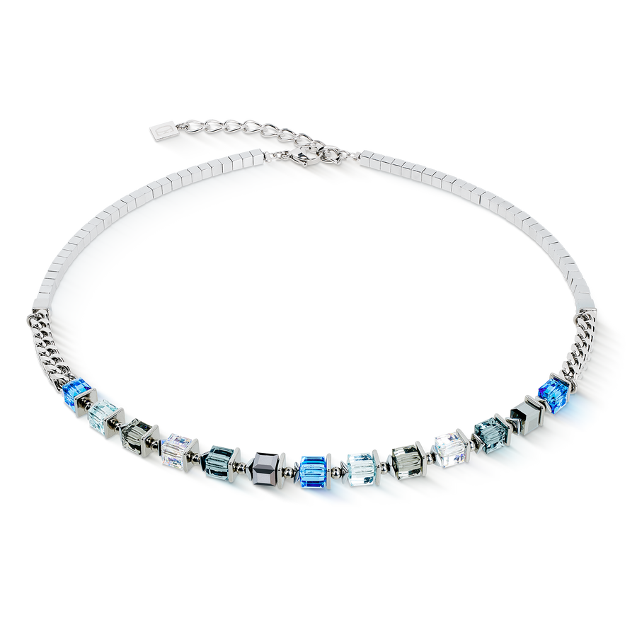 Halskette Sparkling Cubes Fusion Chain silber-blau