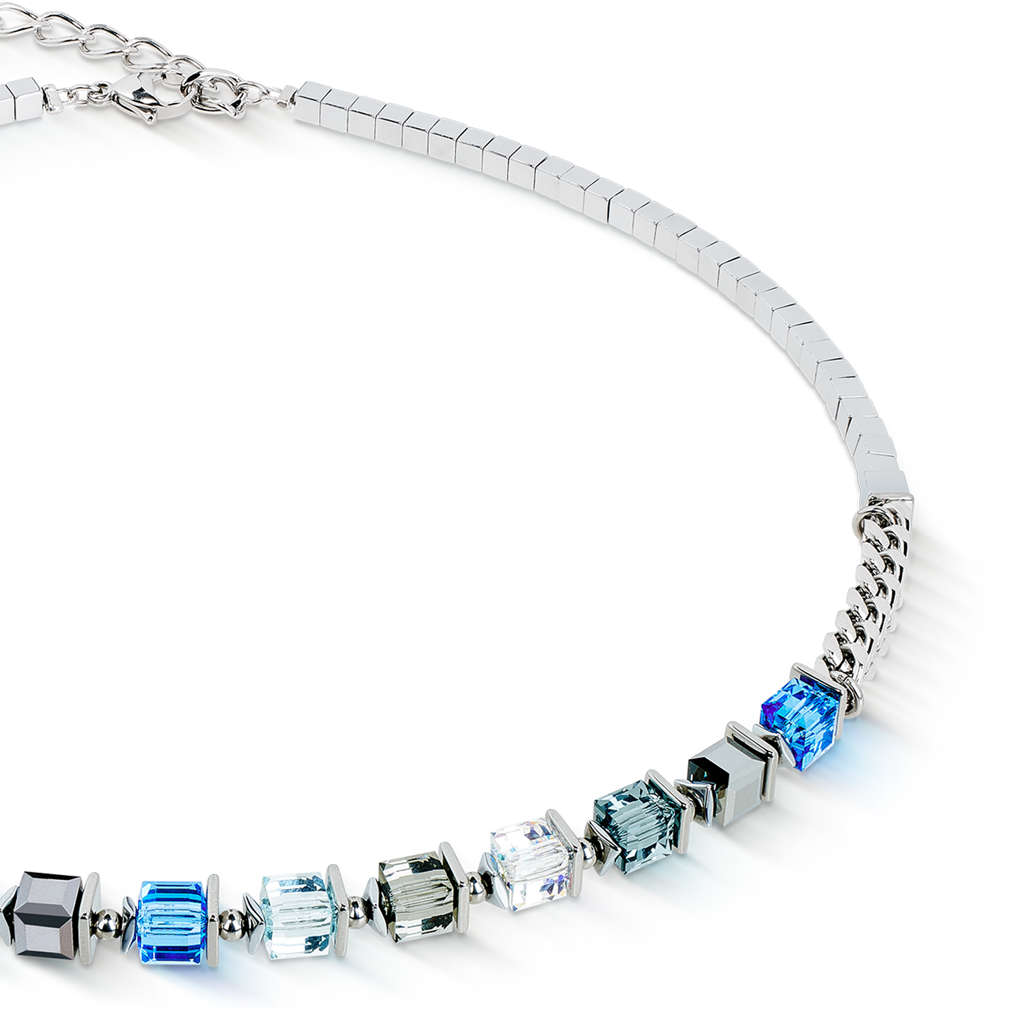 Halskette Sparkling Cubes Fusion Chain silber-blau