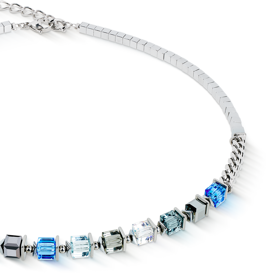 Halskette Sparkling Cubes Fusion Chain silber-blau