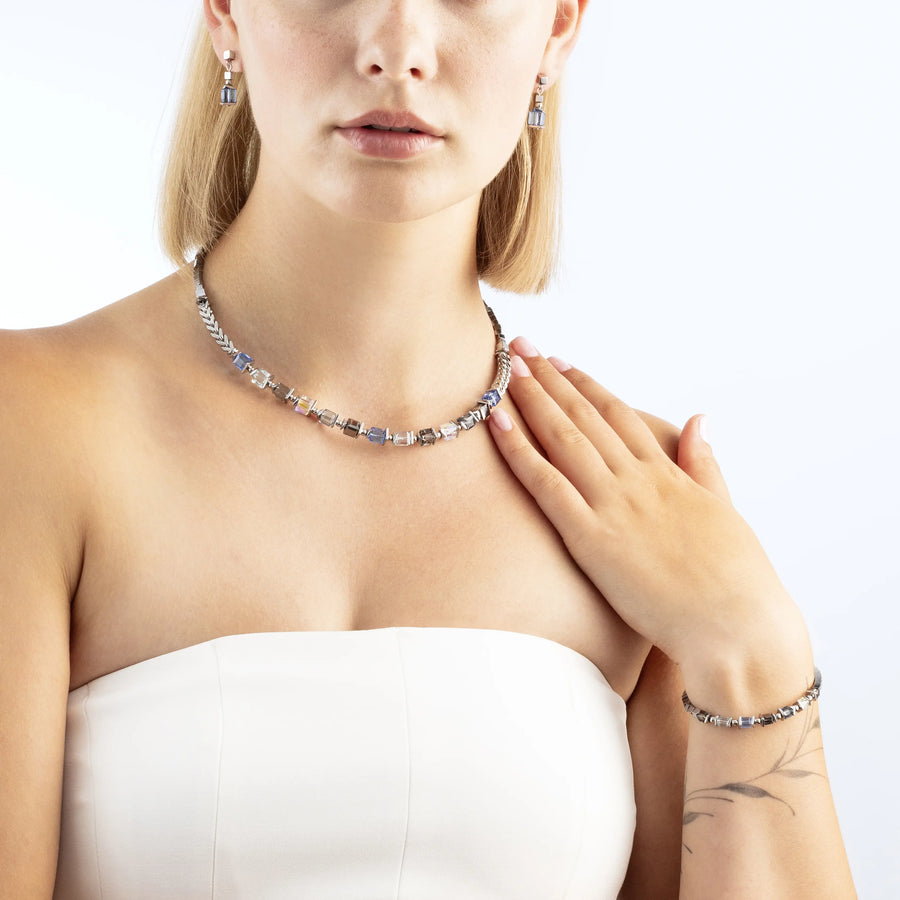 Halskette Sparkling Cubes Fusion Chain silber-blau