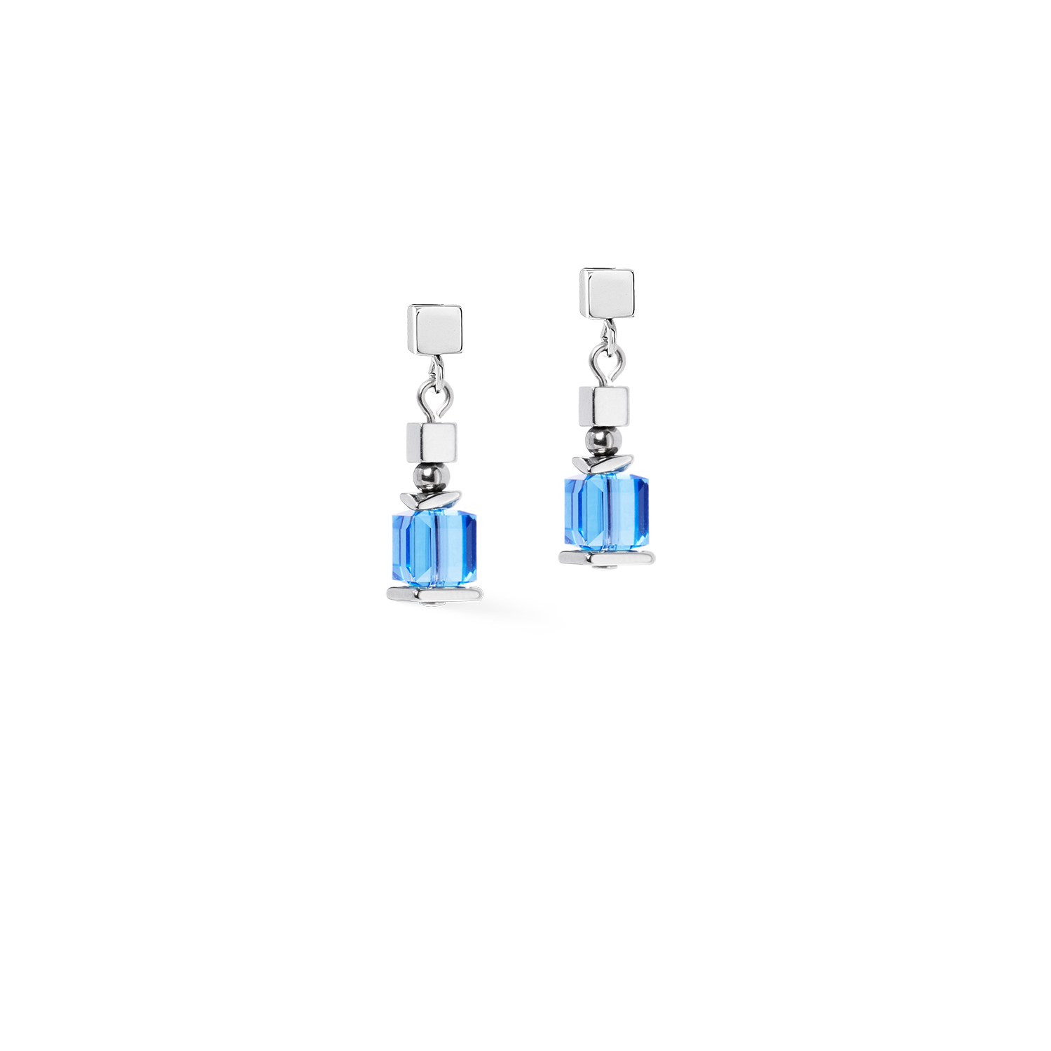 Ohrringe Sparkling Cubes Fusion Chain silber-blau