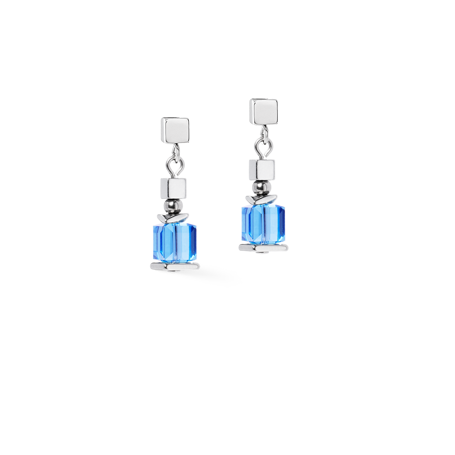 Ohrringe Sparkling Cubes Fusion Chain silber-blau