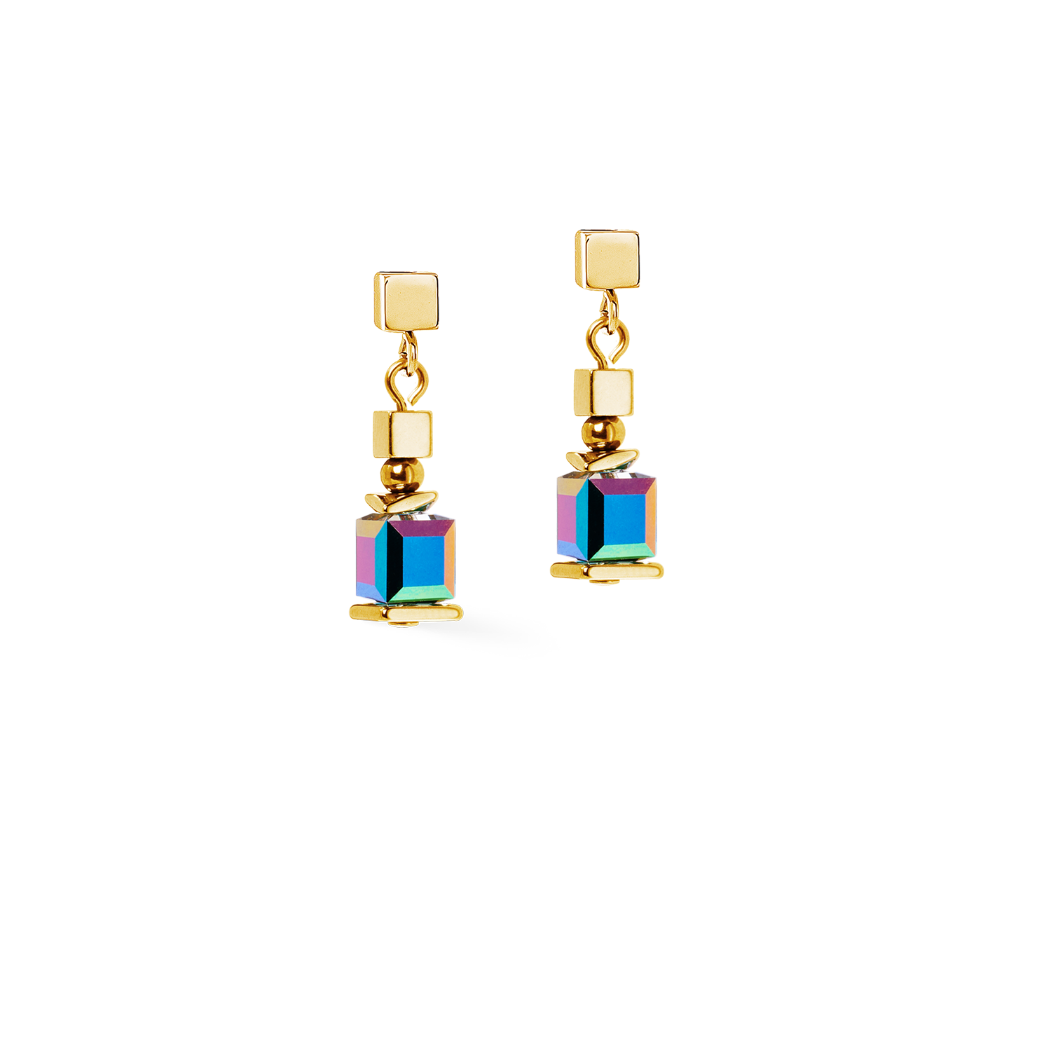 Ohrringe Sparkling Cubes Fusion Chain gold-multicolor
