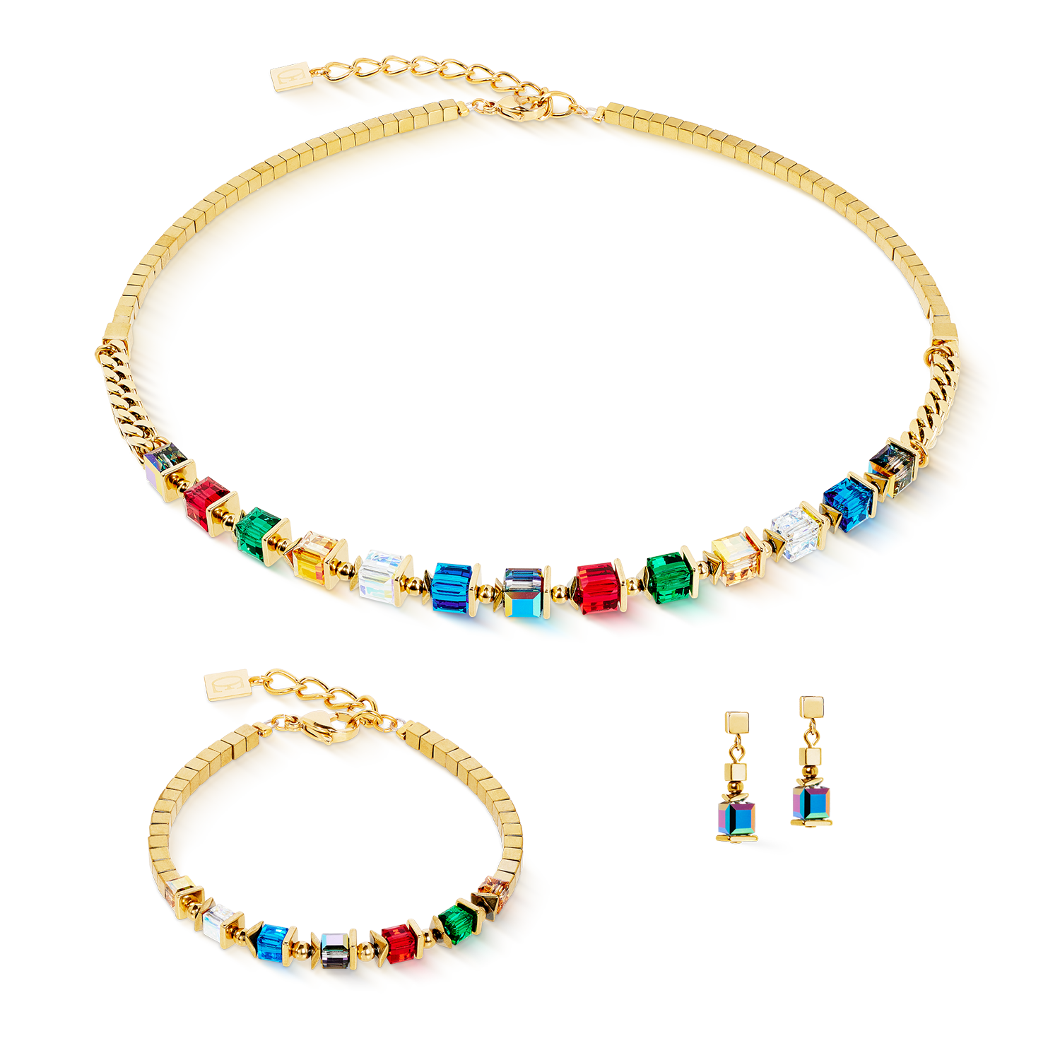 Ohrringe Sparkling Cubes Fusion Chain gold-multicolor