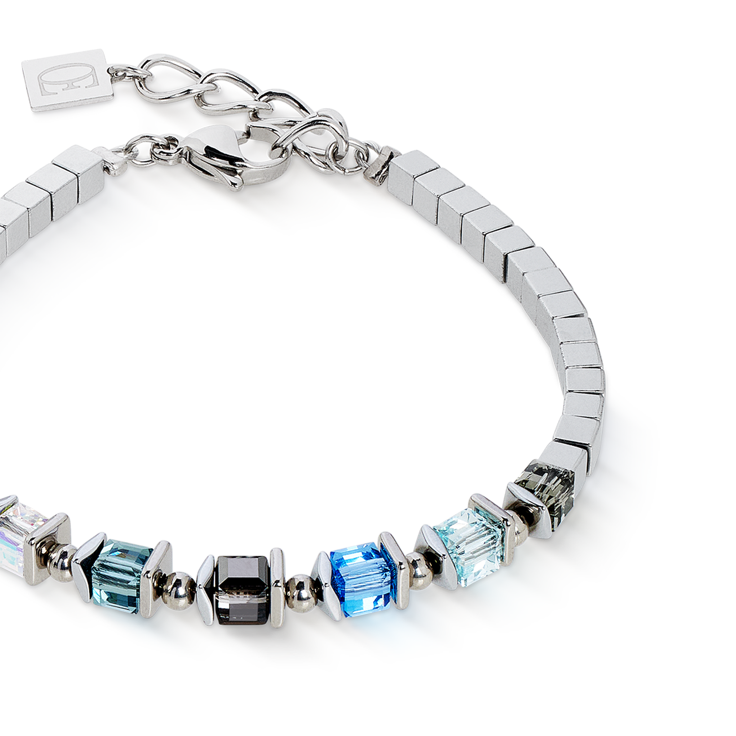 Armband Sparkling Cubes Fusion Chain silber-blau