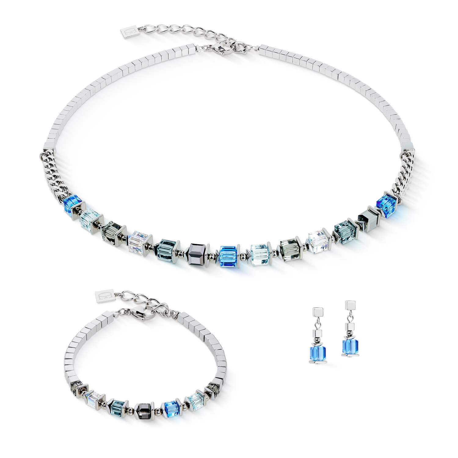 Armband Sparkling Cubes Fusion Chain silber-blau