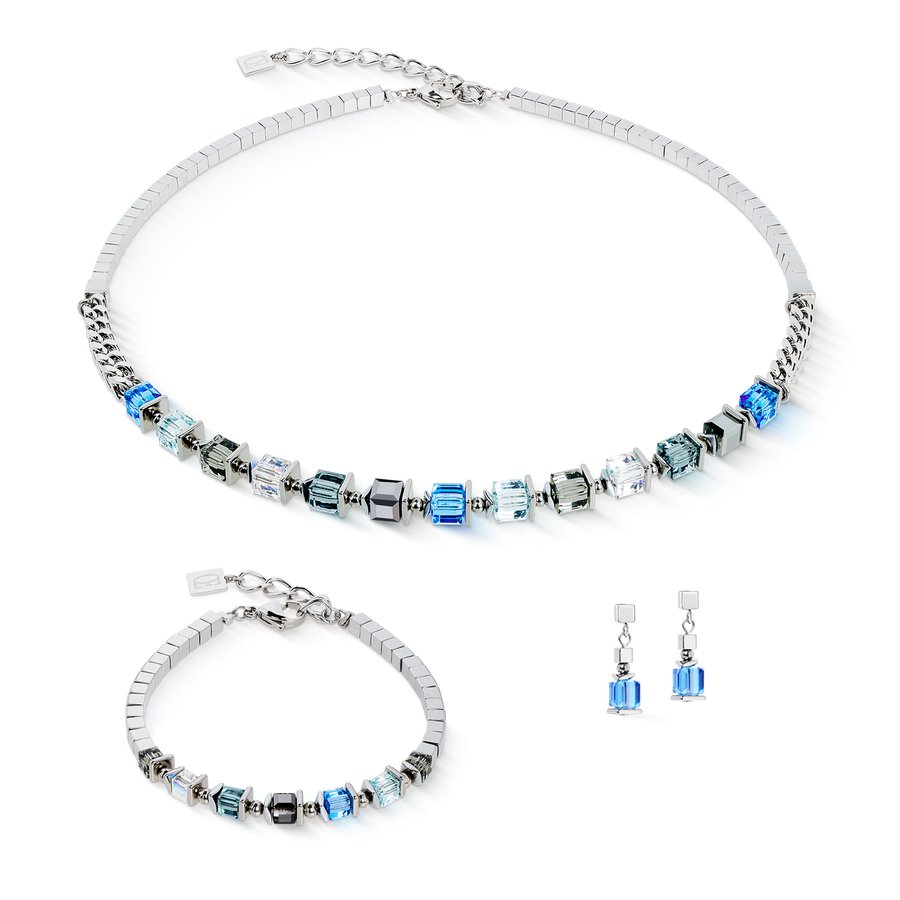 Armband Sparkling Cubes Fusion Chain silber-blau