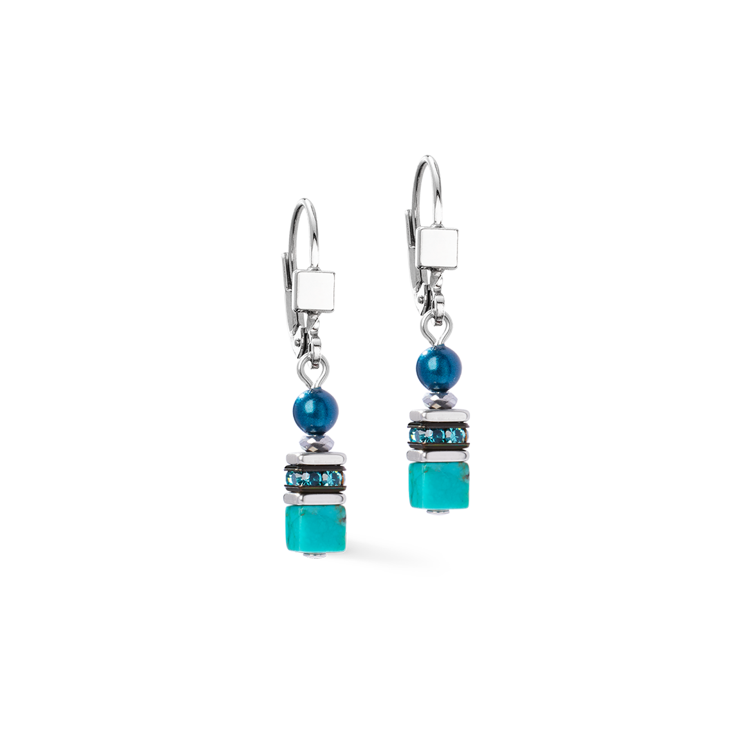Ohrringe Princess Teal Glow silber von COEUR DE LION – Detailaufnahme
