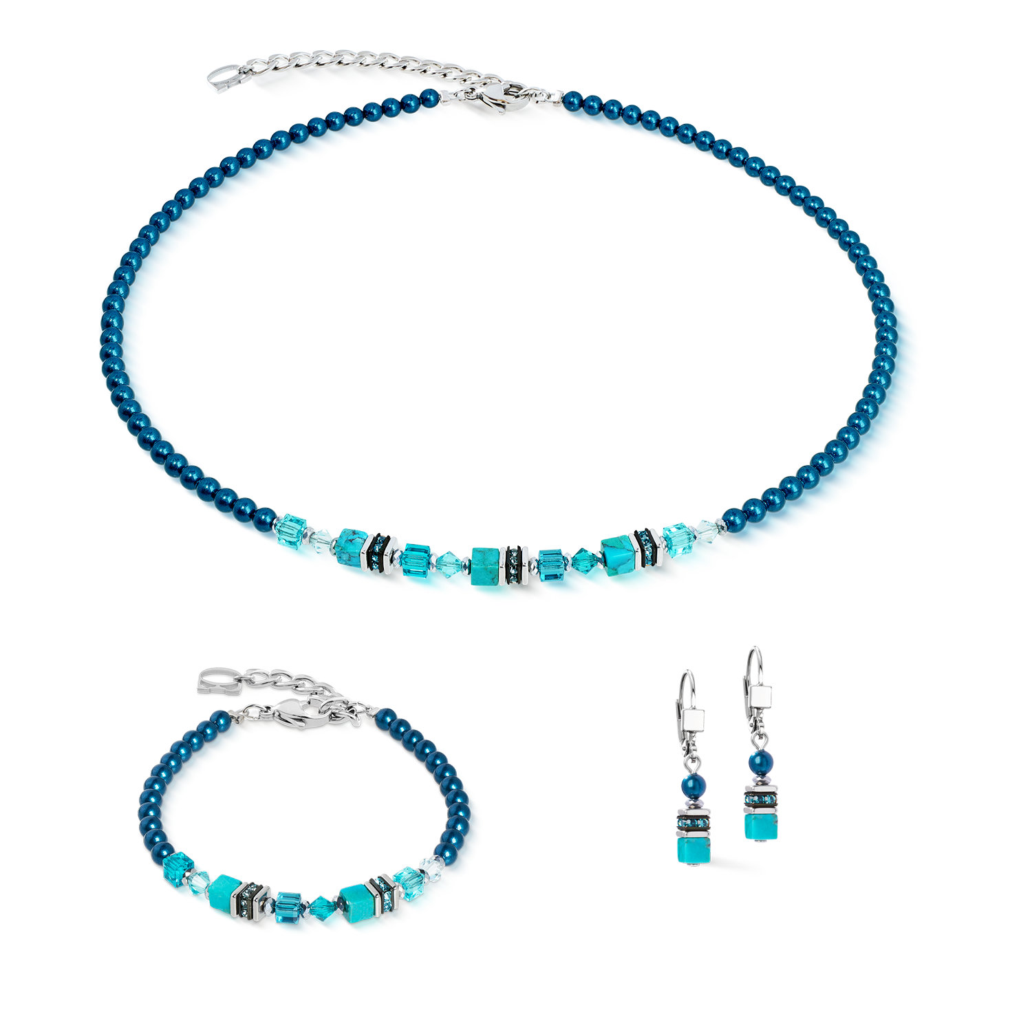 Ohrringe Princess Teal Glow silber von COEUR DE LION – im Set mit passenden Schmuckstücken