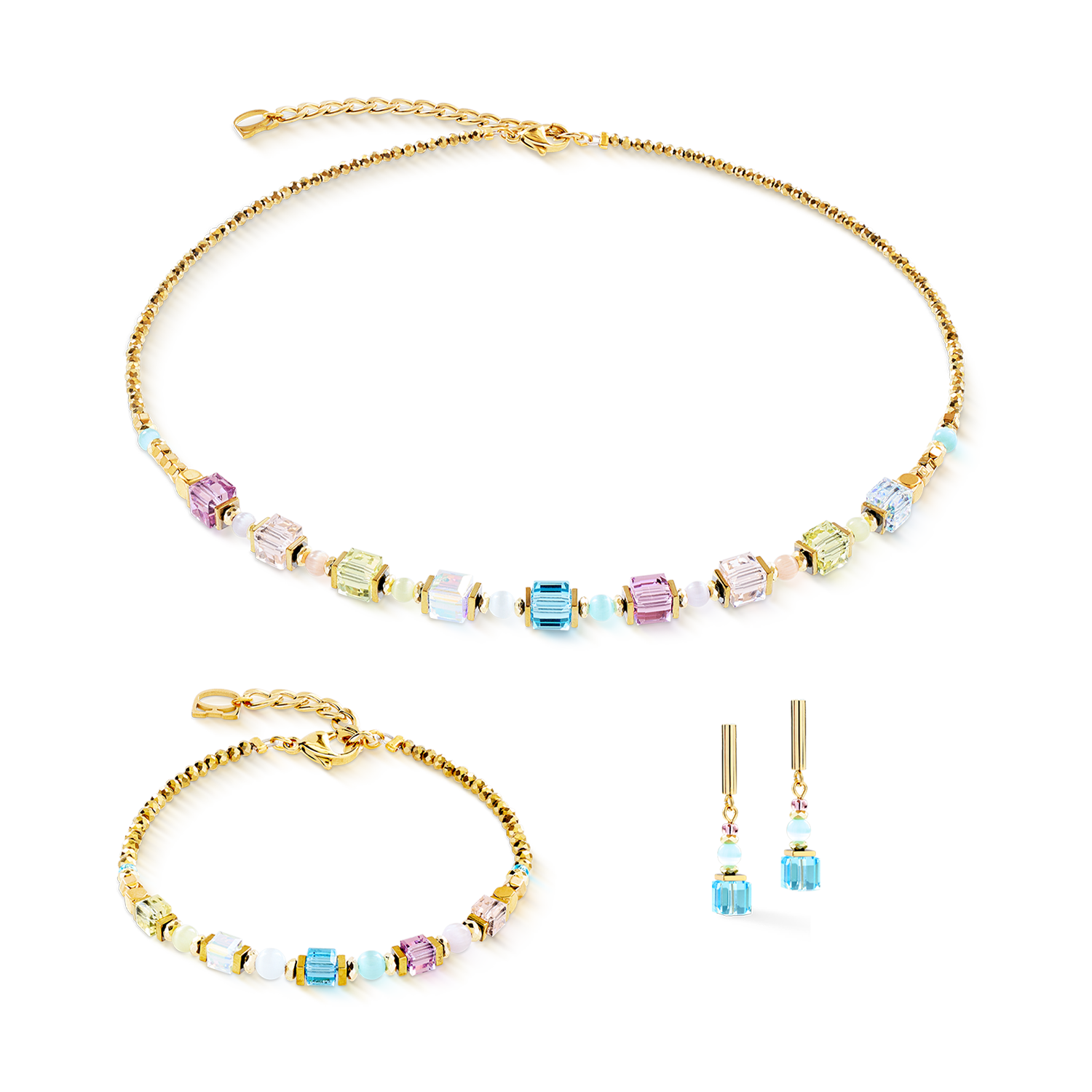 Armband Cube Aura pastell gold von COEUR DE LION – im Set mit passenden Schmuckstücken