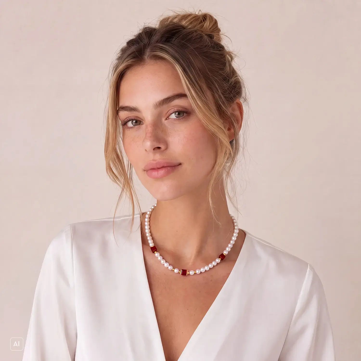 COEUR DE LION Cocktail Pearls Halskette Ruby – am Model