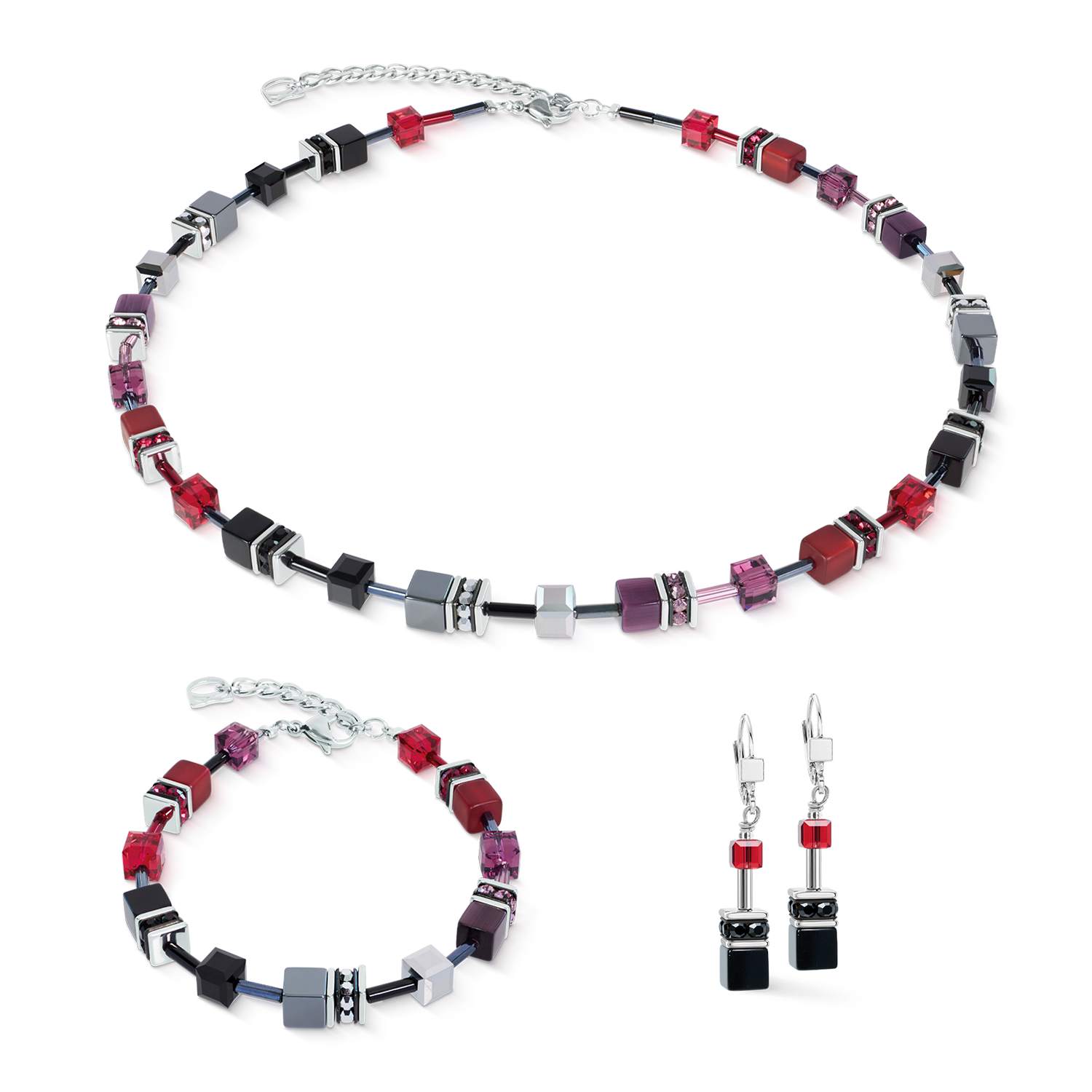 GeoCUBE® Iconic Halskette Ruby Noir silber