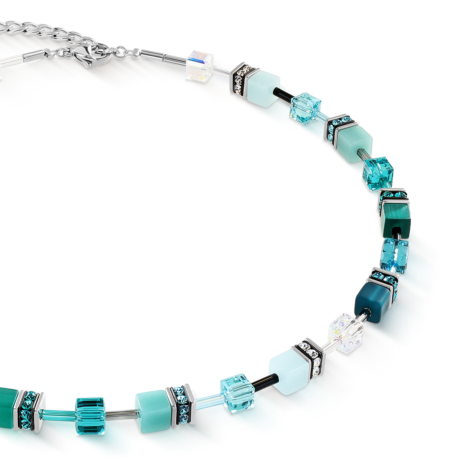 GeoCUBE® Iconic Halskette Teal silber von COEUR DE LION – Detailaufnahme