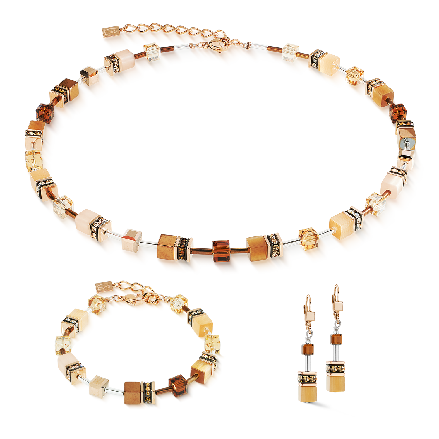 GeoCUBE® Iconic Halskette Mocha Mousse von COEUR DE LION – im Set mit passenden Schmuckstücken