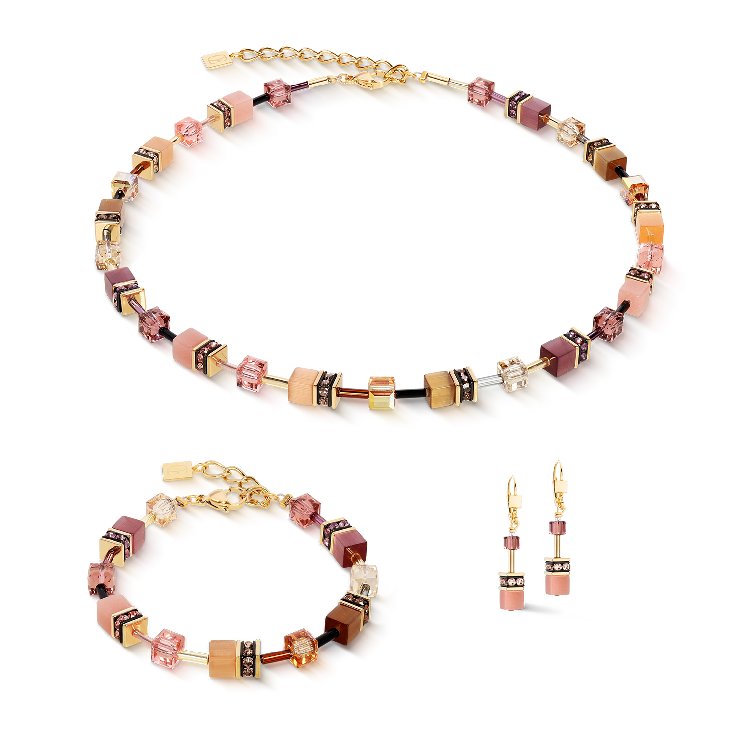 GeoCUBE® Iconic Halskette golden Blush von COEUR DE LION – im Set mit passenden Schmuckstücken