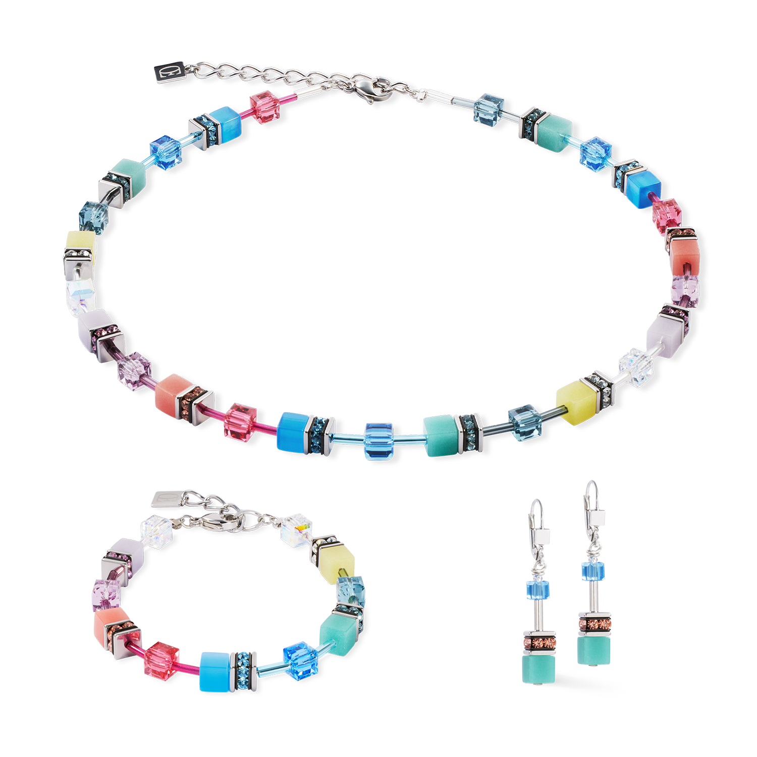 GeoCUBE® Iconic Halskette Magic silber von COEUR DE LION – im Set mit passenden Schmuckstücken