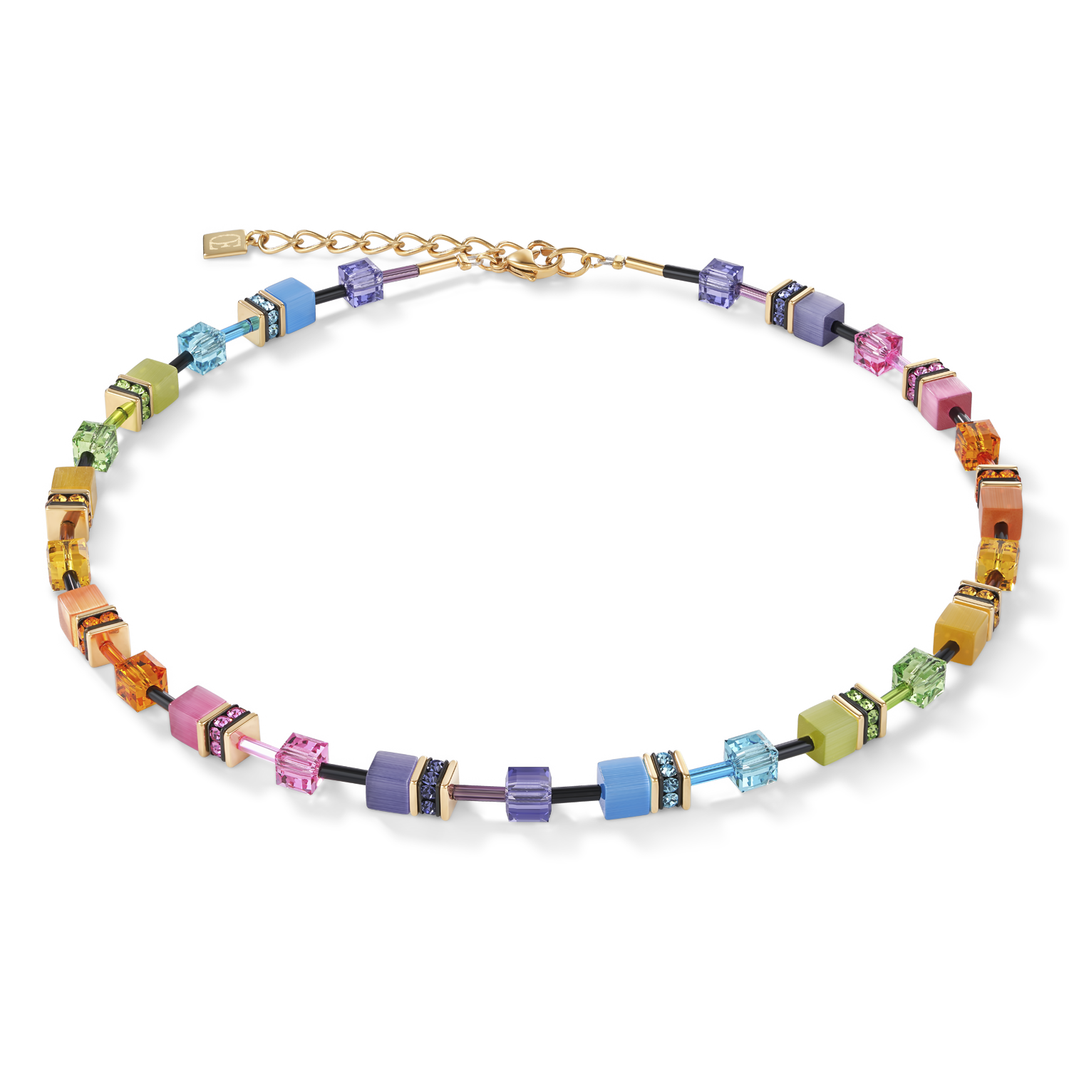 GeoCUBE® Halskette multicolor rainbow gold