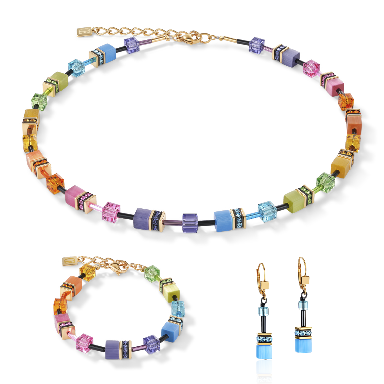 GeoCUBE® Halskette multicolor rainbow gold