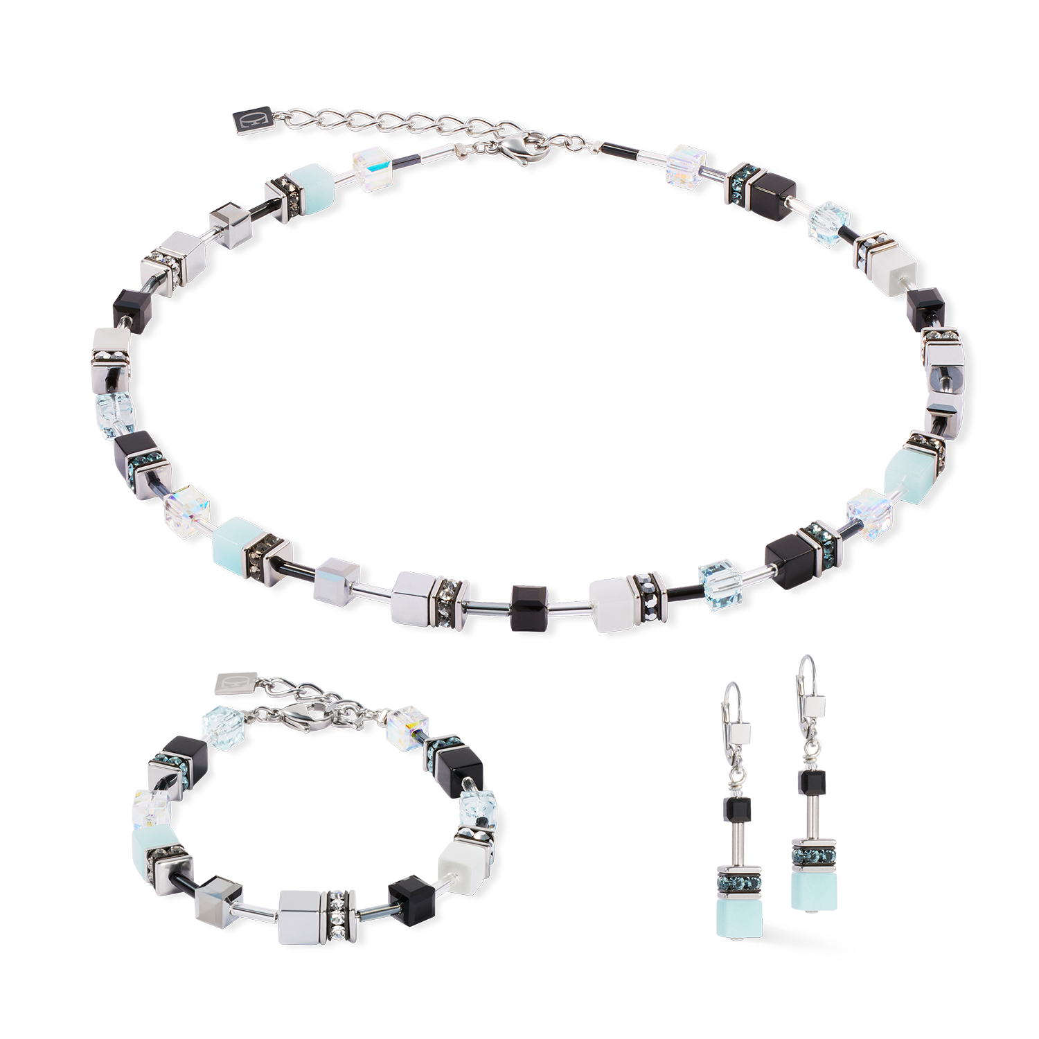 GeoCUBE® Iconic Halskette Ice Serenity silber von COEUR DE LION – im Set mit passenden Schmuckstücken